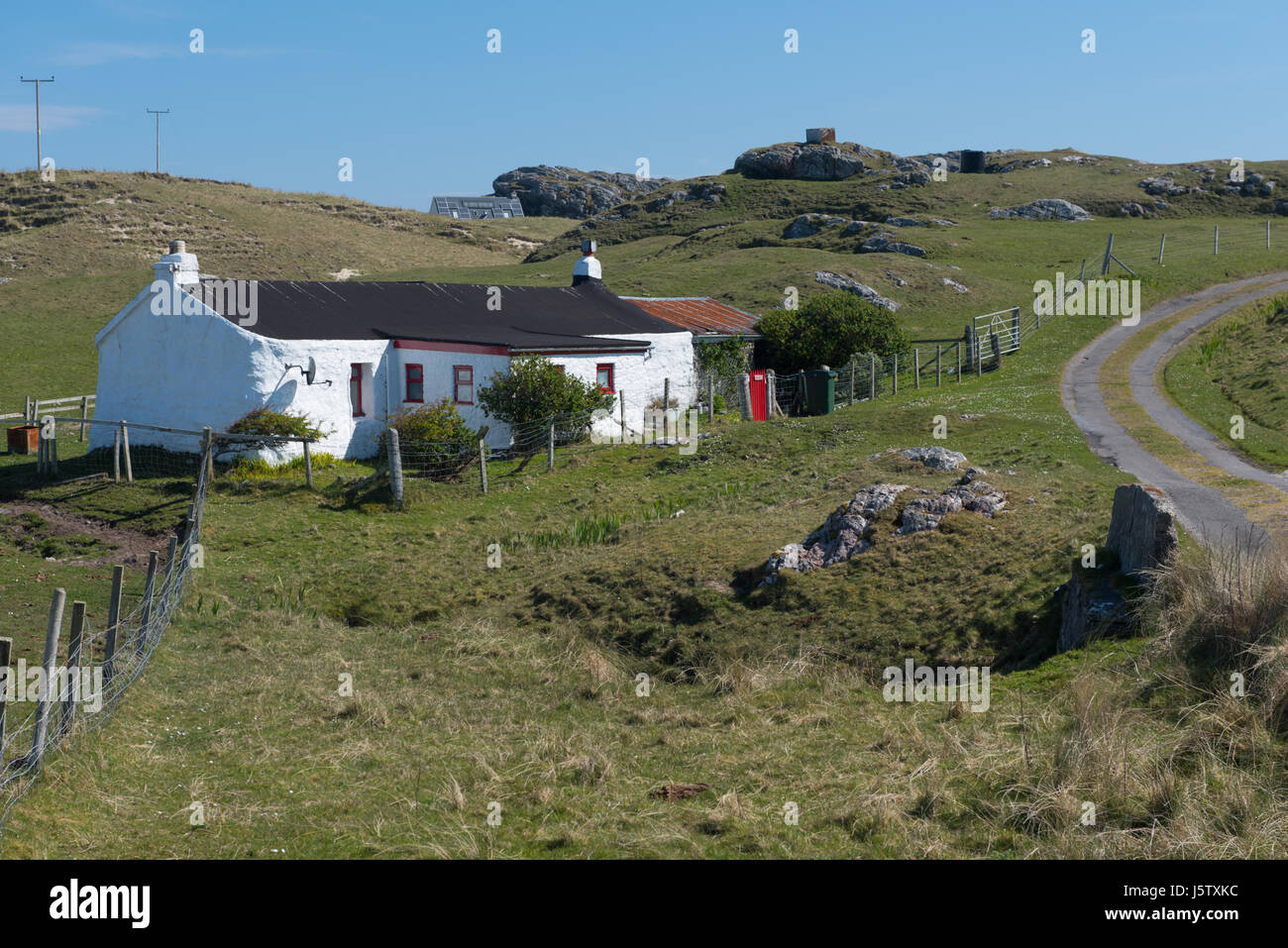 Un cottage à Struan blancs sur l'île de Coll Ecosse Banque D'Images