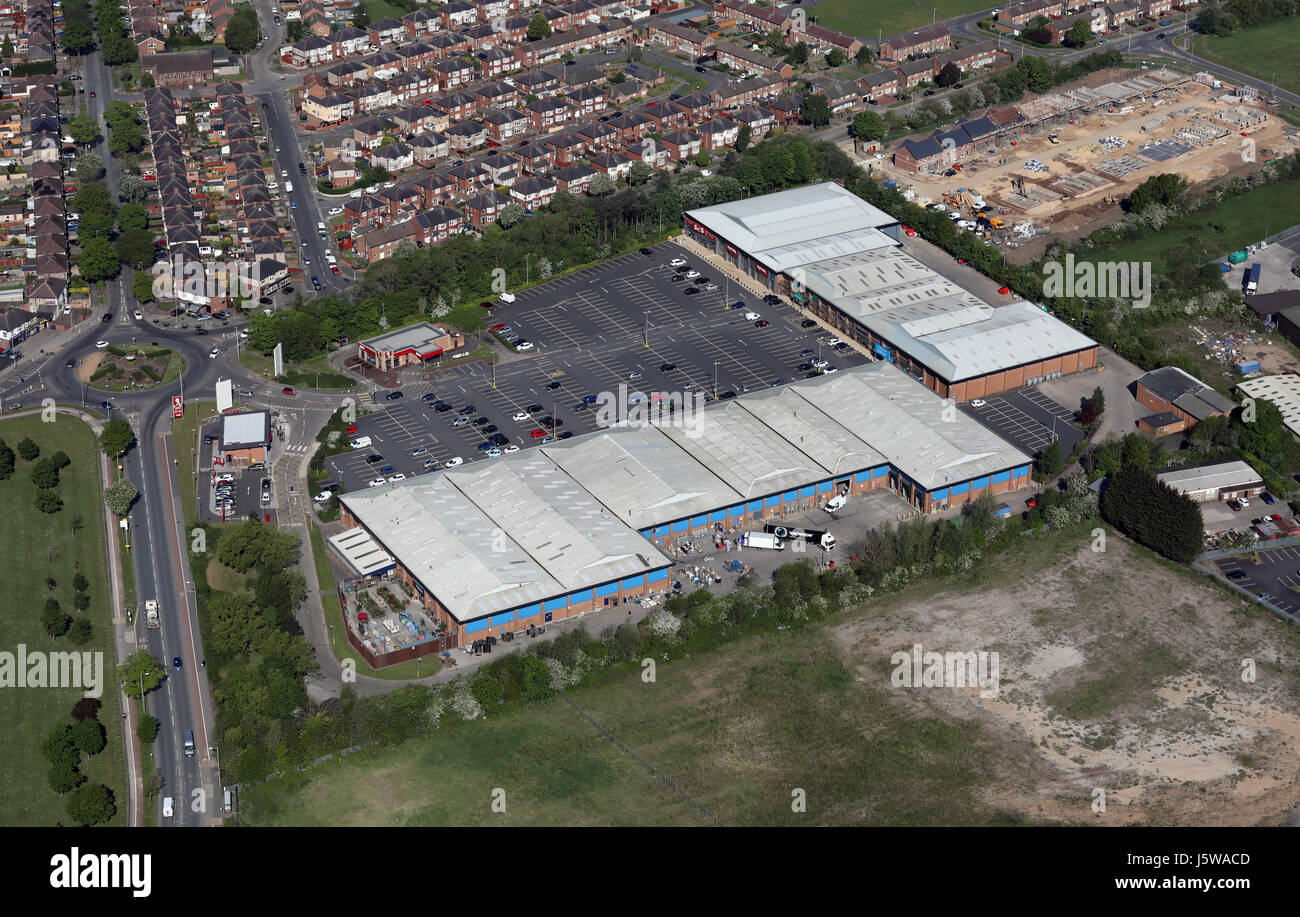 Vue aérienne de la centrale Darlington Retail Park, Royaume-Uni Banque D'Images