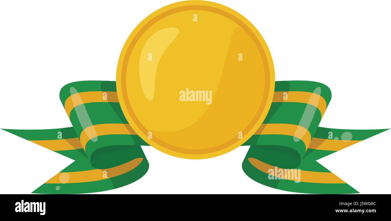 Médaille d'or avec ruban vert sur blanc. Illustrations vectorielles dans un style plat Illustration de Vecteur
