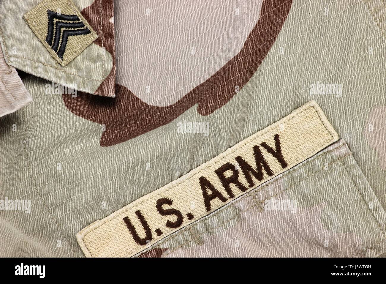 Patch de l'Armée américaine sur l'uniforme du désert Banque D'Images