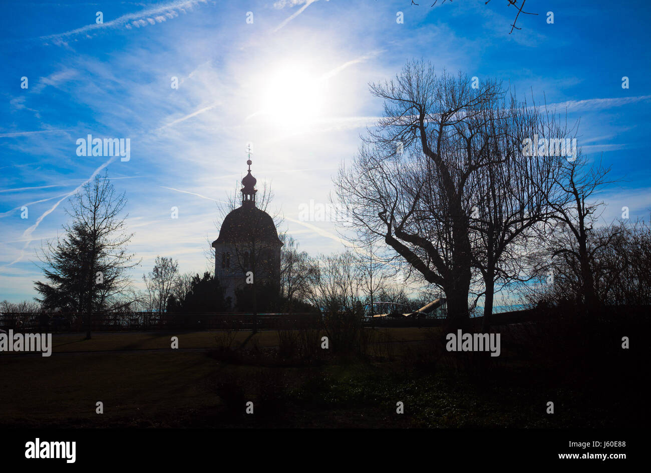 Graz, Autriche - 16 janvier 2011 : Silhouette vue de Glockenturm tower sur colline du Schlossberg, Graz, en Styrie, Autriche Banque D'Images