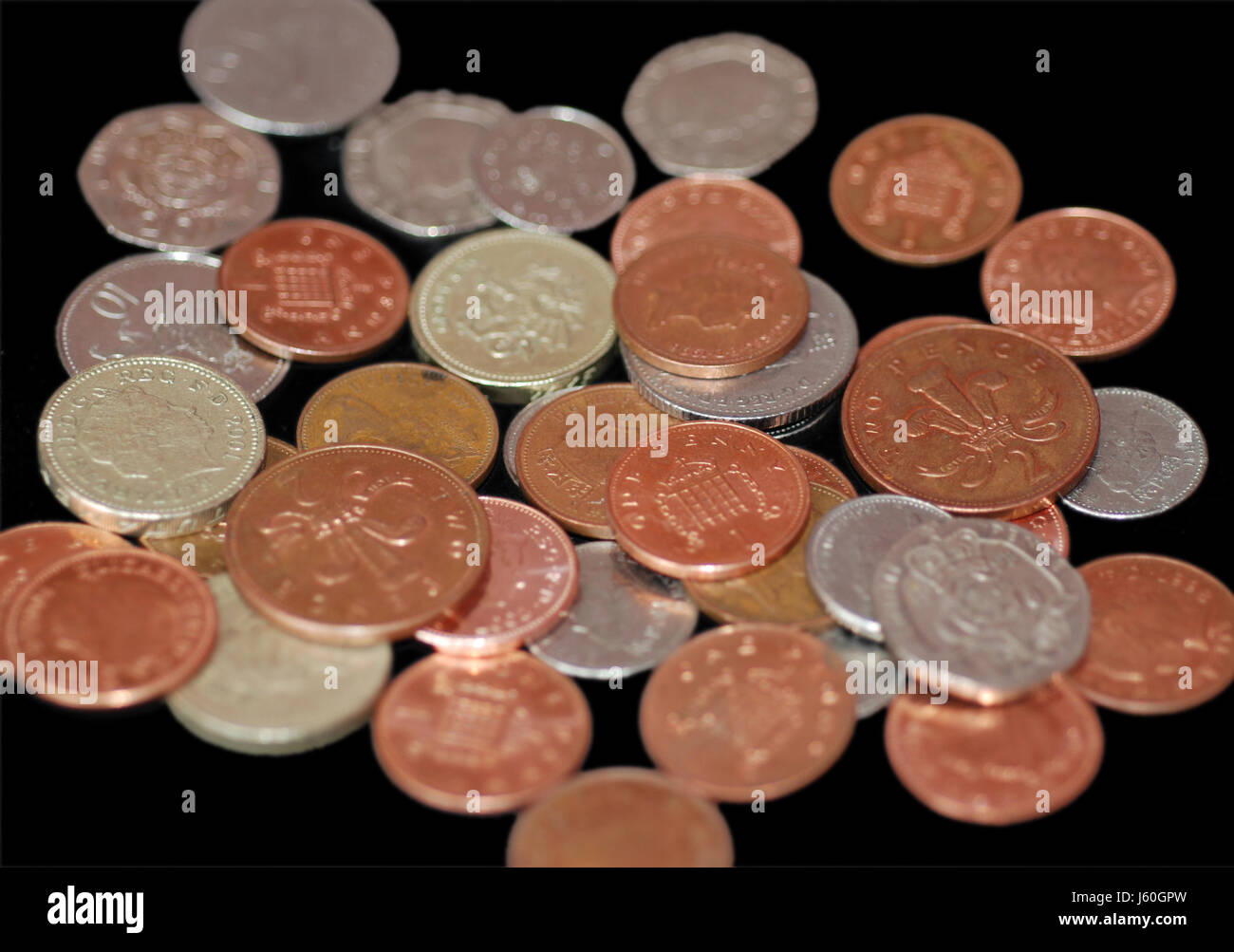 Changement de monnaie pence penny paiement en espèces l'argent comptant froid argent argent livre enregistrer Banque D'Images