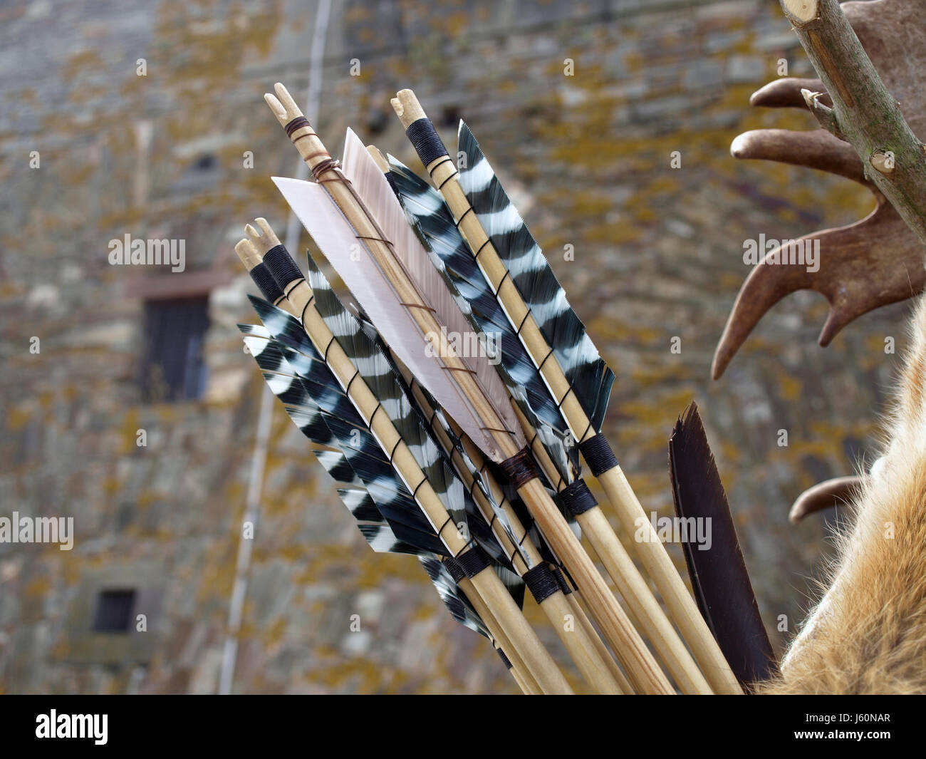 Lot de 6/12 flèches traditionnelles en bambou pour tir à l'arc - Flèches d'entraînement à la grippe avec 4 plumes pour petit gibier - Jaune