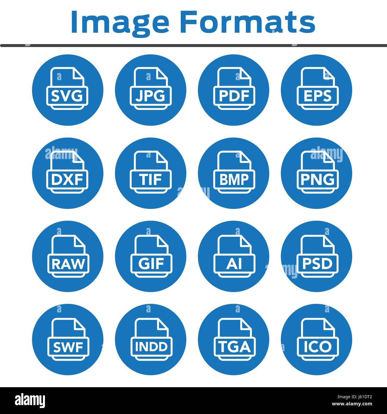 Icônes pour afficher différents formats, comme JPG, SVG, EPS, DXF, etc. Illustration de Vecteur