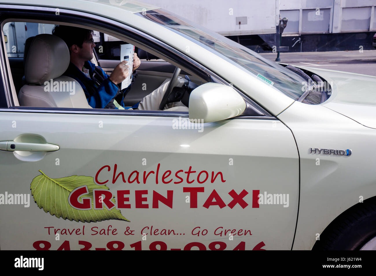 Charleston Caroline du Sud,transport,Green taxi,taxis,voitures hybrides,véhicule,économie de carburant,réduction des émissions,conservation,environnement,taxi,taxi,dr Banque D'Images