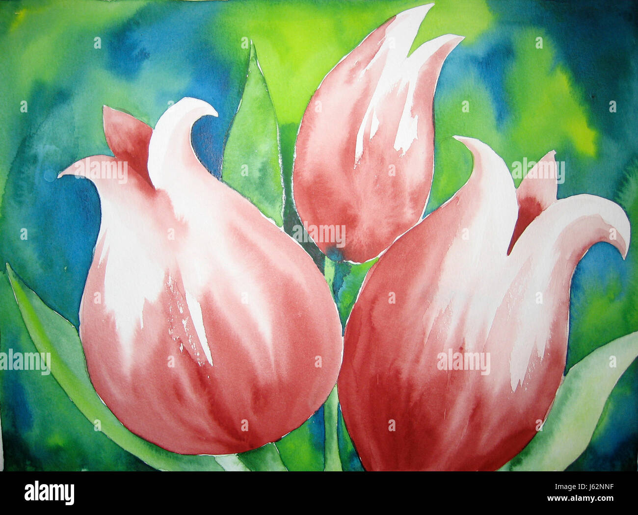 Plante fleur fleurs printemps pâques illustration peinture tulip aquarelle art Banque D'Images