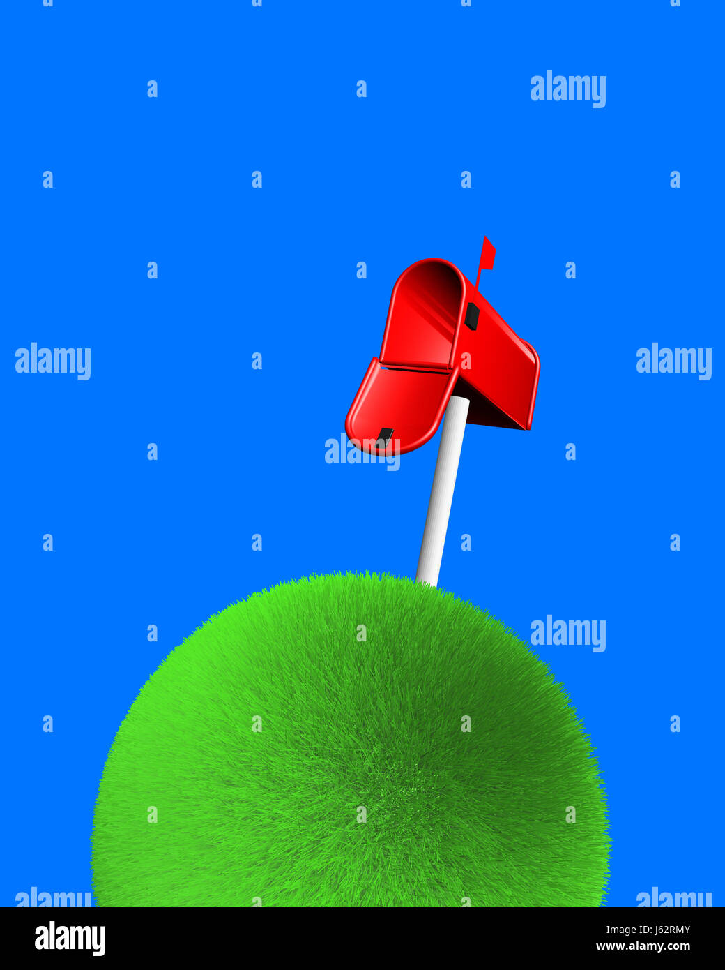 Lettre boîte aux lettres mail box sphere meadow pelouse vert rouge bleu note memo écrire Banque D'Images