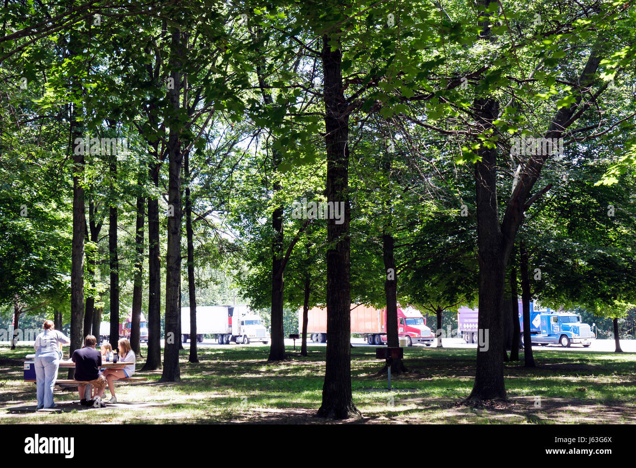 Michigan,MI,Mich,Upper Midwest,New Buffalo,Interstate 94,arrêt de repos,sécurité routière,parc,aire de pique-nique,bois,adulte femme femme femme,homme hommes Banque D'Images