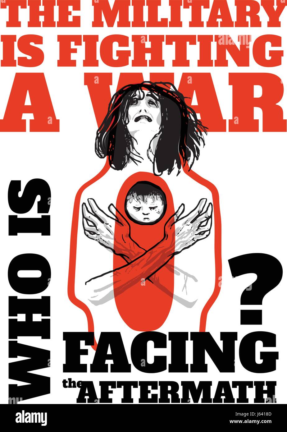 Journée internationale des enfants victimes innocentes de l'agression, le 4 juin. Avec un poster pacifiste des pleurs femme tenant un bébé mort. Symbole de civils su Illustration de Vecteur