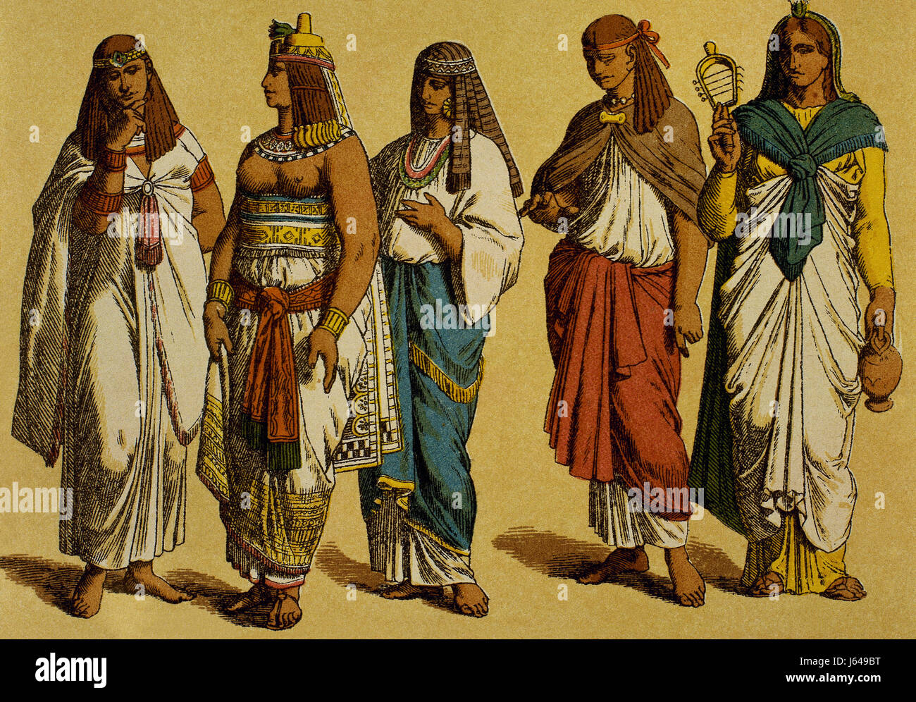 L'Égypte. En costume de guerre de pharaon avec certaines femmes. La gravure. La couleur. Banque D'Images