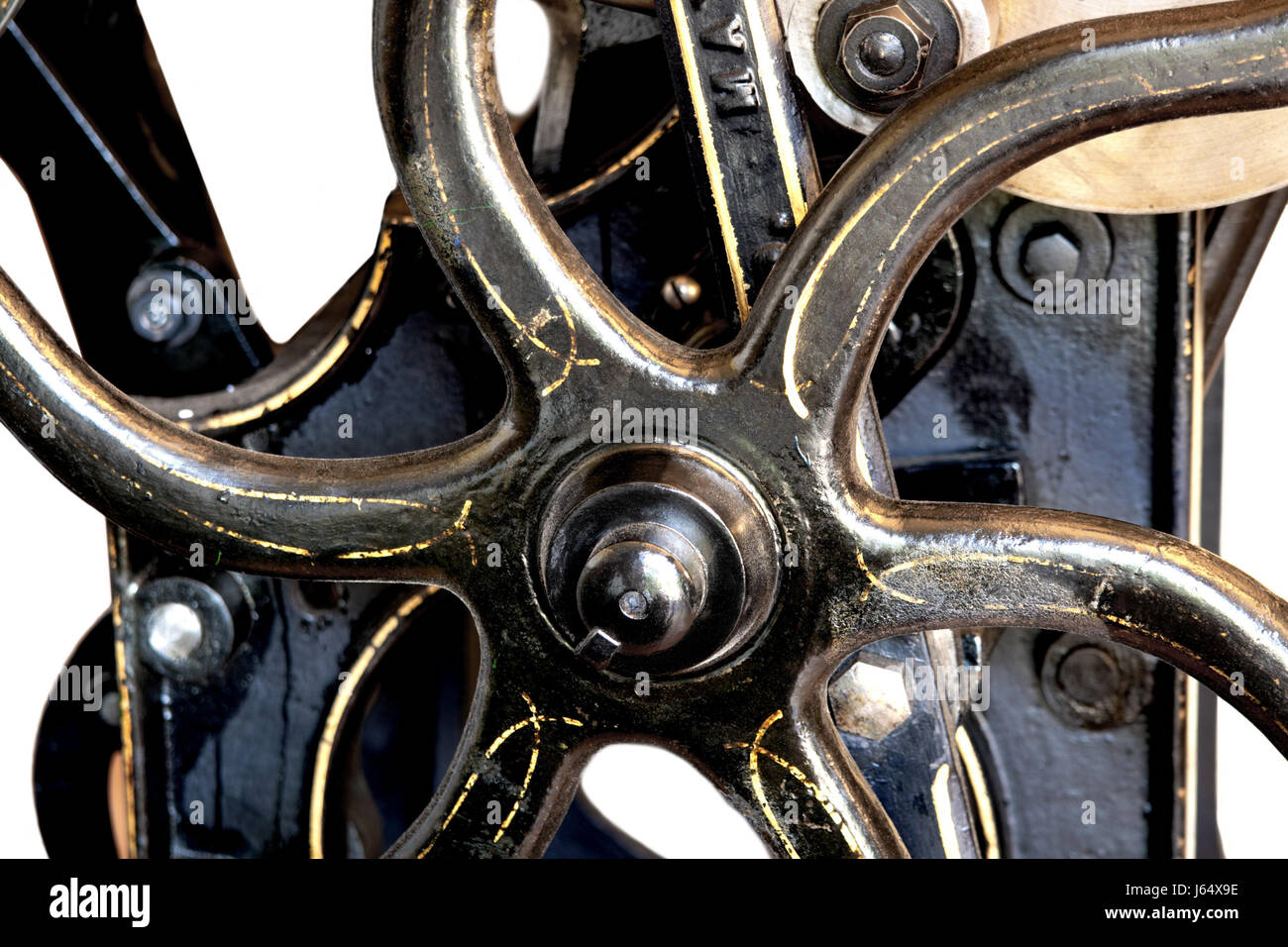 Ancien outil matériel typographique ancienne machine volant libre isolé Banque D'Images