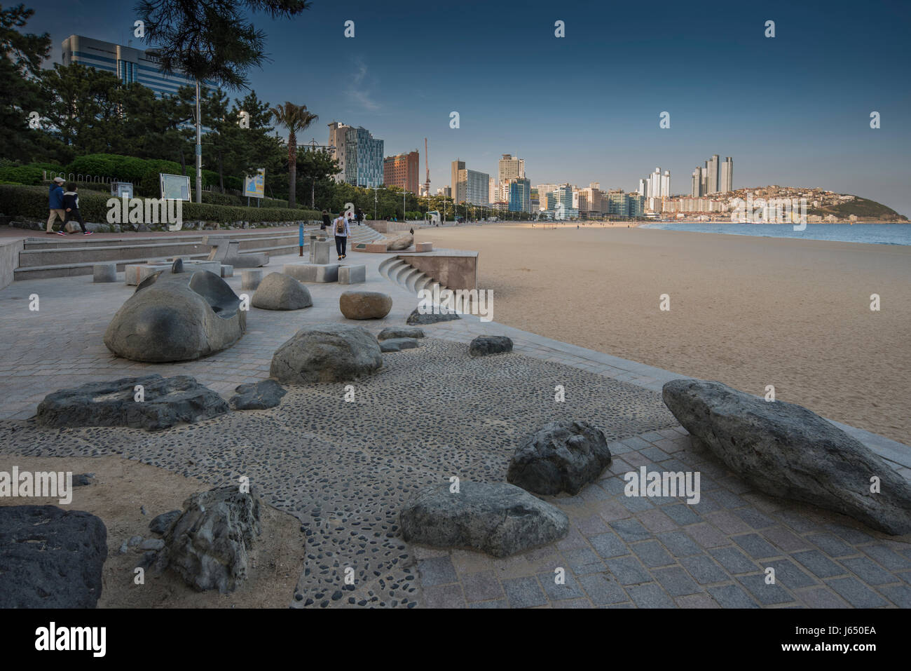 Vue sur la plage de Haeundae, Haeundae de Busan Gwangyeoksi, District, de Corée du Sud Banque D'Images