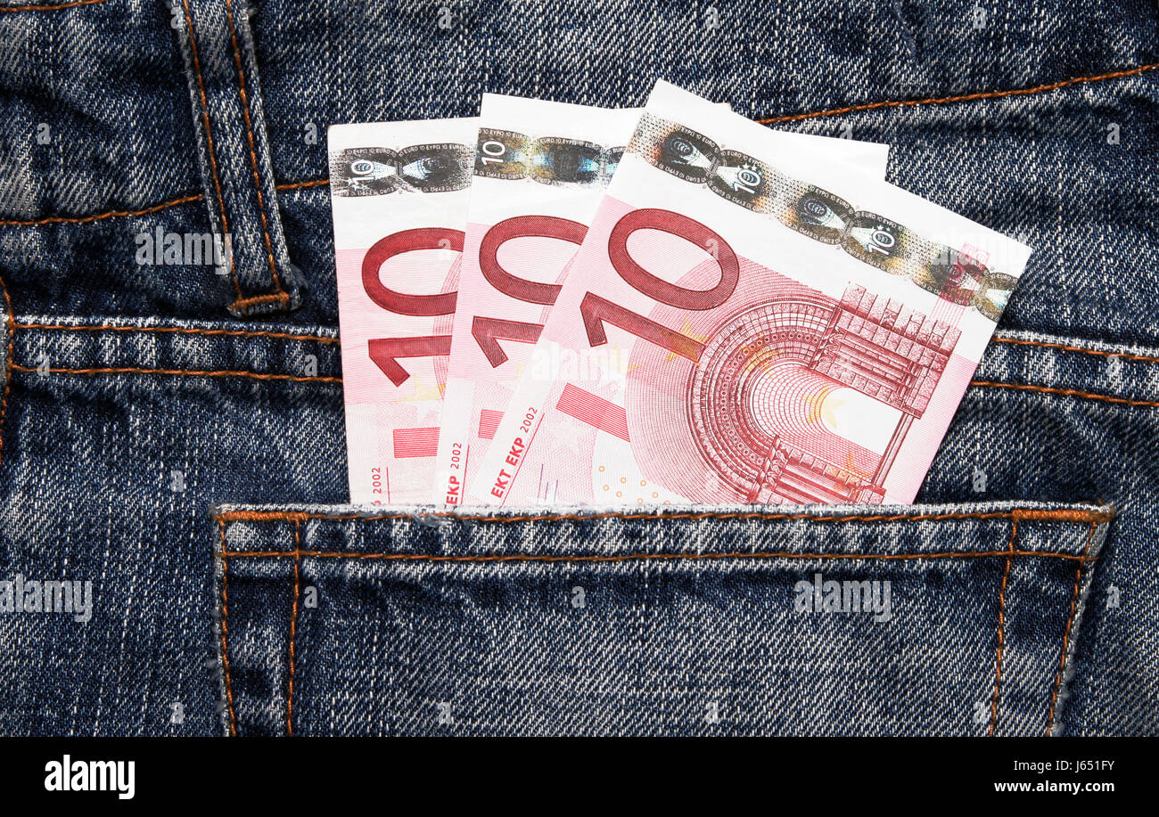 Devise euro jeans pantalons pantalons jean d'affaires business deal Banque D'Images