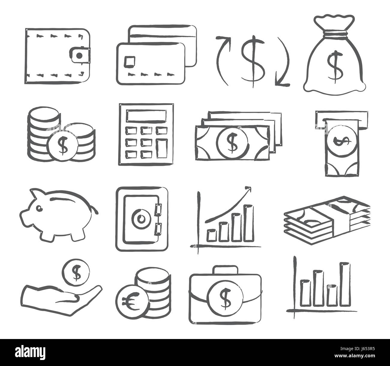 L'argent Icônes Doddle Illustration de Vecteur