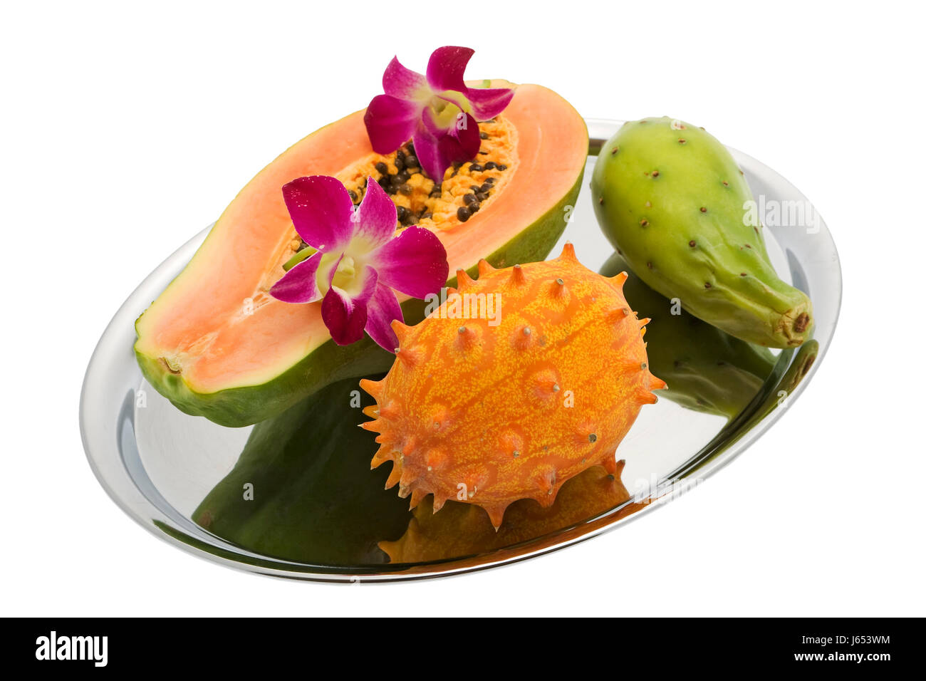 La papaye,kiwano,prickly pear,orchid Banque D'Images
