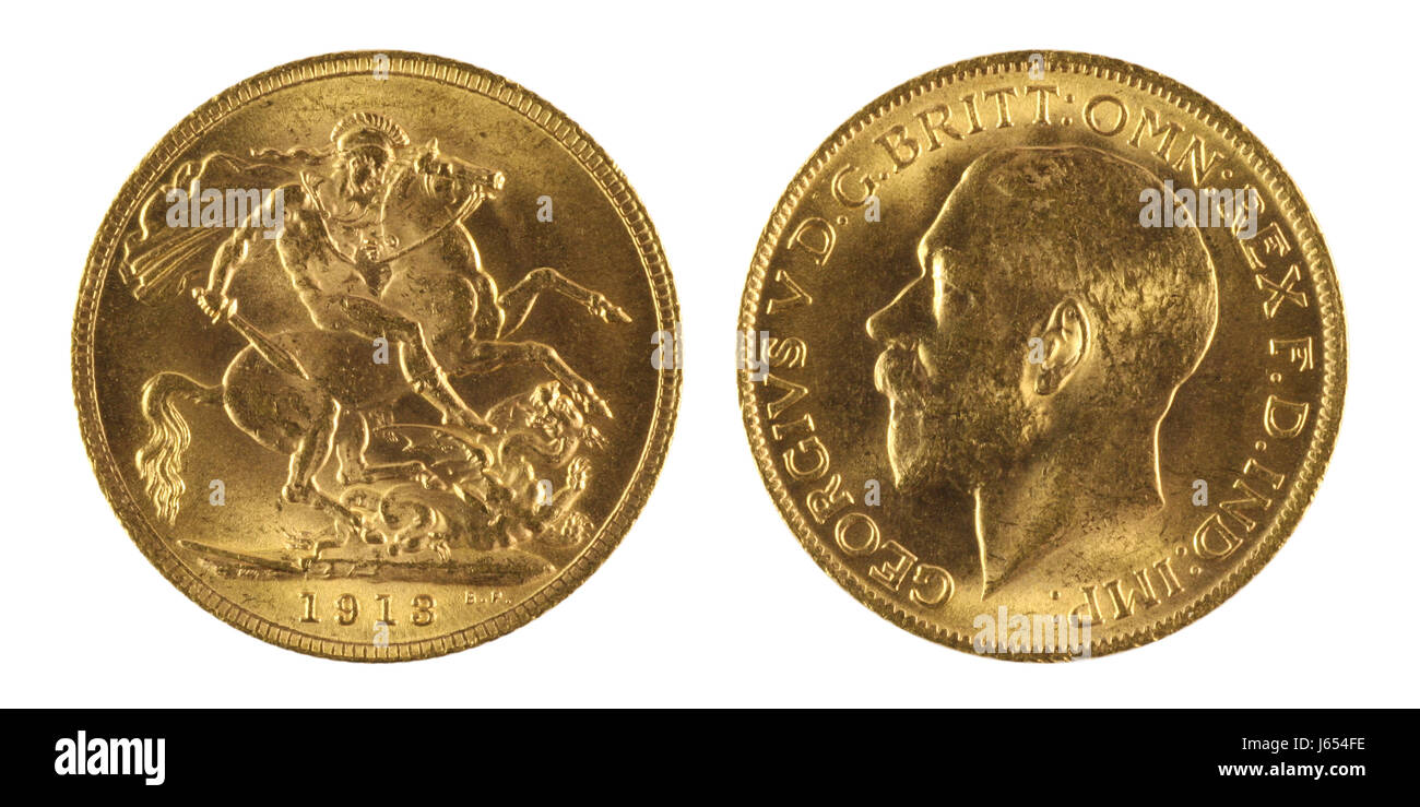 Pièce de monnaie argent or souverain or vintage livre historique de l'objet Banque D'Images
