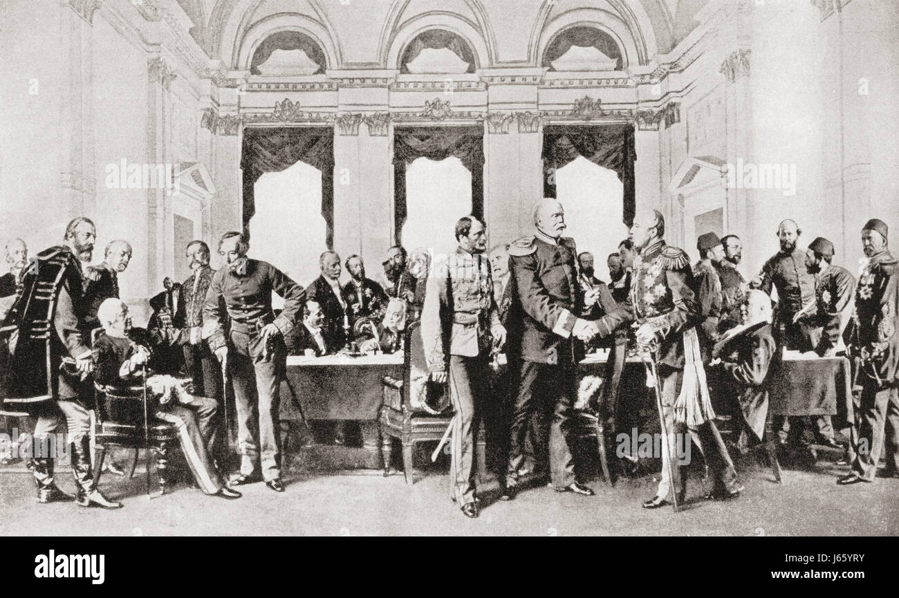 Le Congrès de Berlin, 1878. Une réunion, présidée par Otto von Bismarck, qui visait à déterminer les territoires des États de la péninsule des Balkans après la guerre russo-turque de 1877-78. L'histoire de Hutchinson de l'ONU, publié en 1915. Banque D'Images