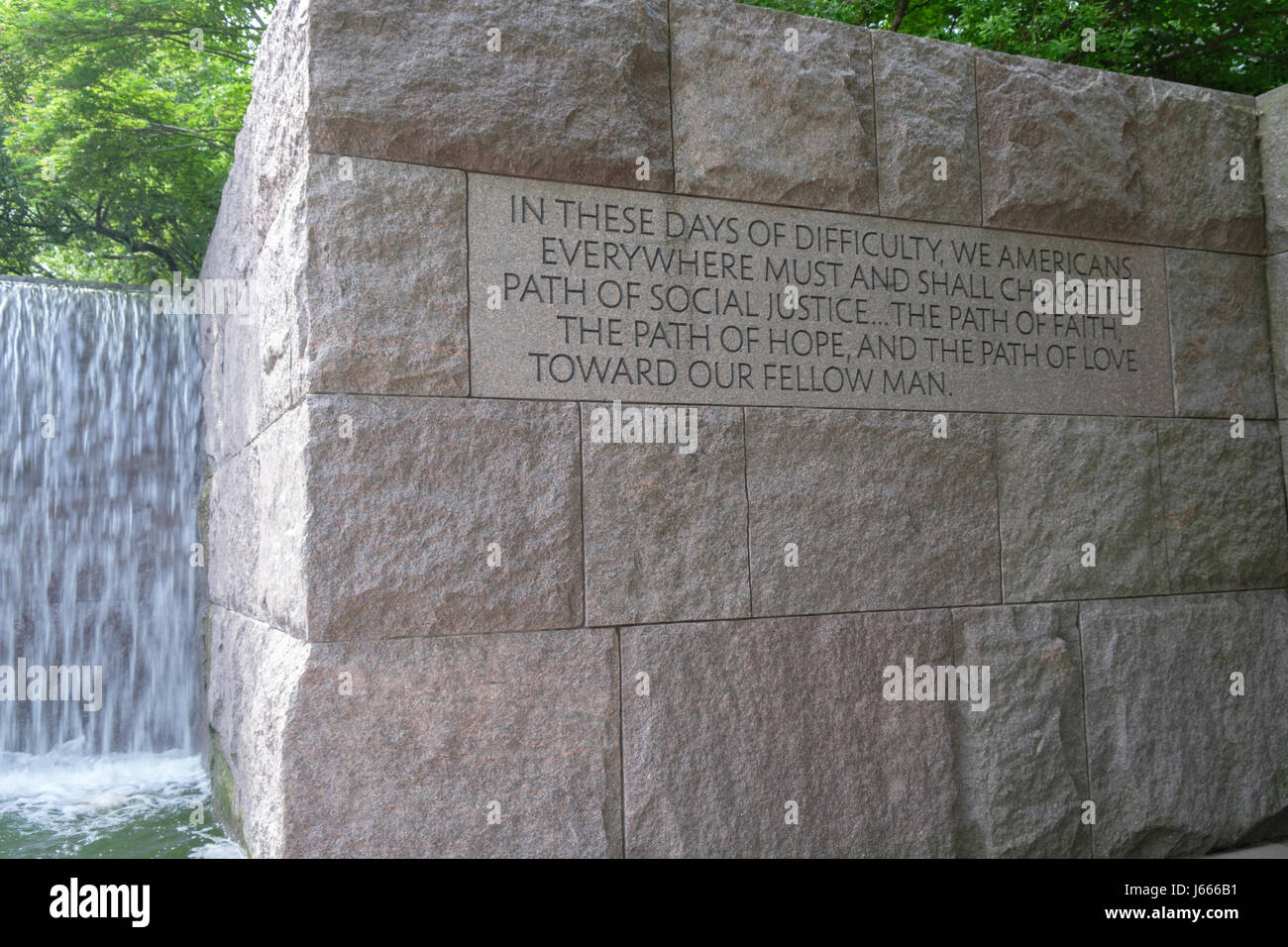 La justice sociale Quote, RAD Memorial, Washington, DC Banque D'Images