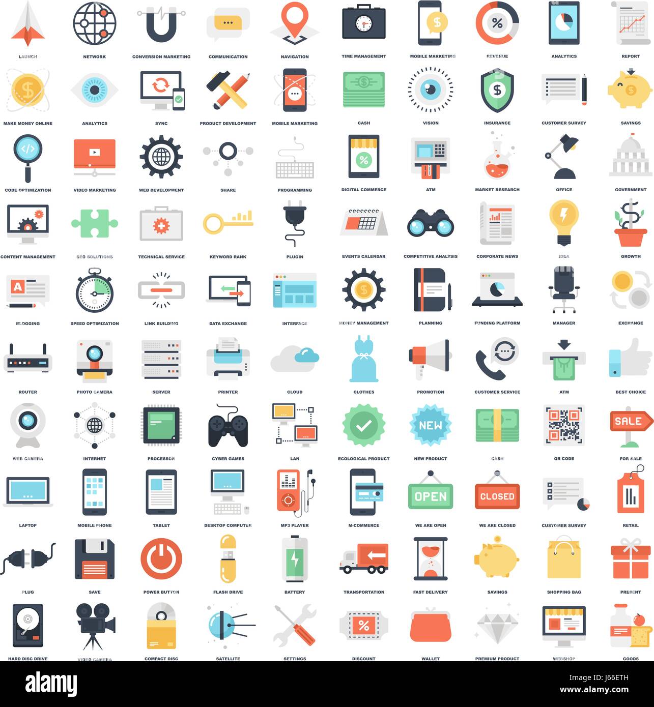 Icônes Web plat Illustration de Vecteur