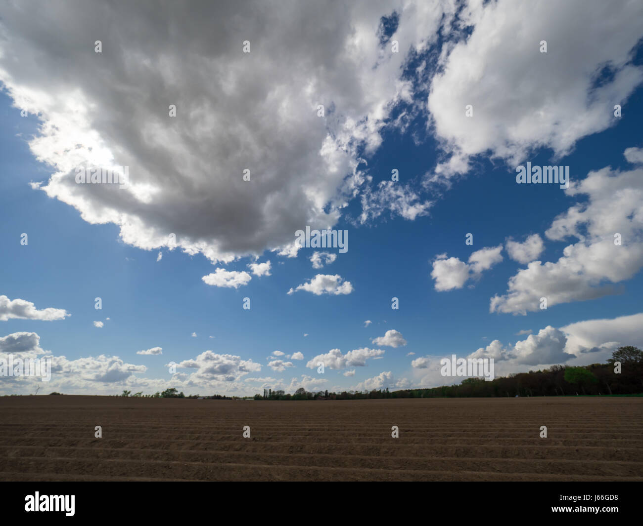 Paysage avec de gros nuages blancs et ciel bleu sur une journée ensoleillée Banque D'Images