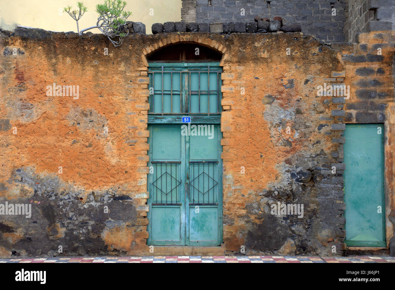 Chambre,des,maisons,porte,canaries,portes,turquoise,vieux,467,palma Banque D'Images