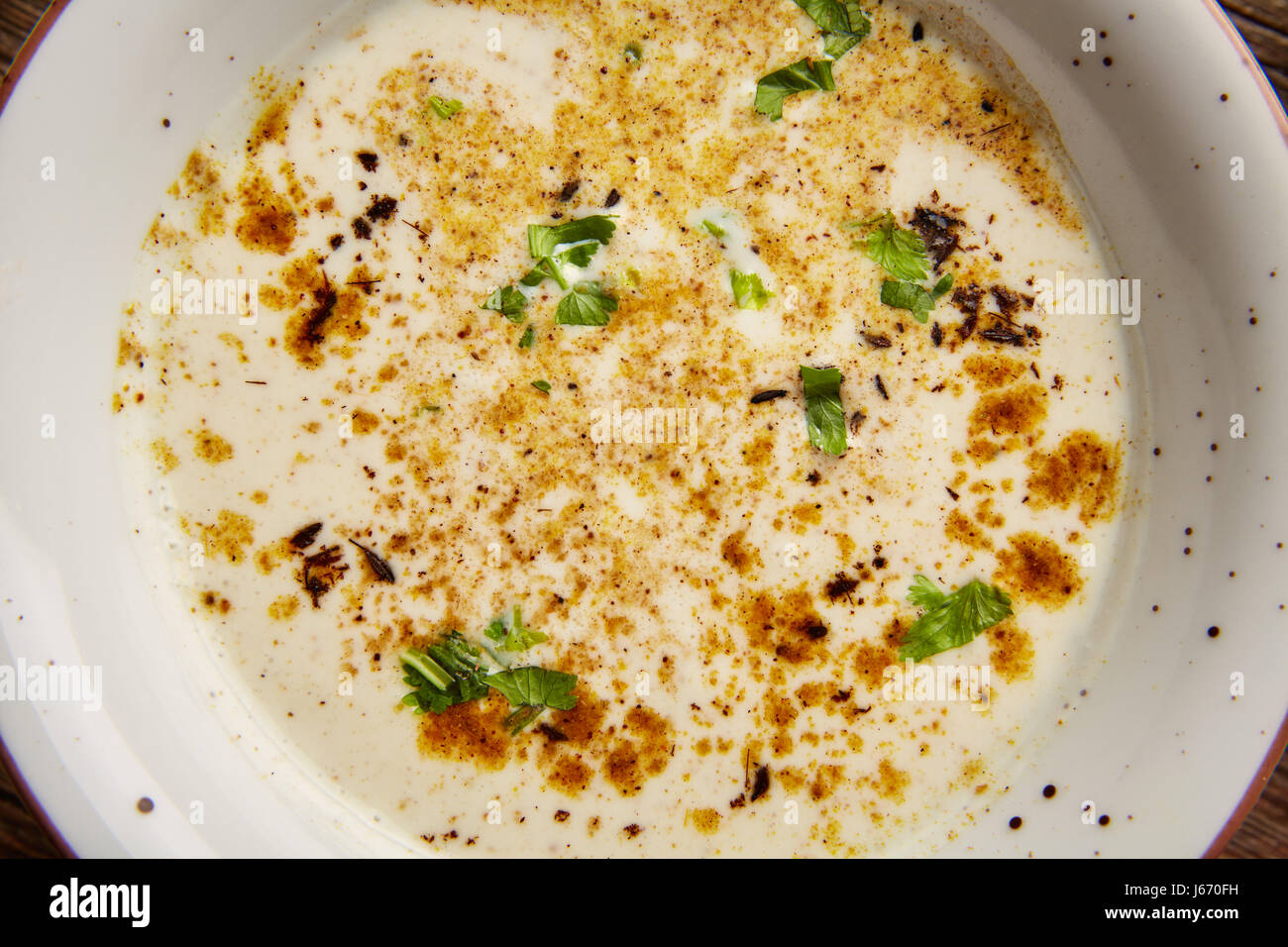 Recette soupe blanc indien détail texture macro Banque D'Images