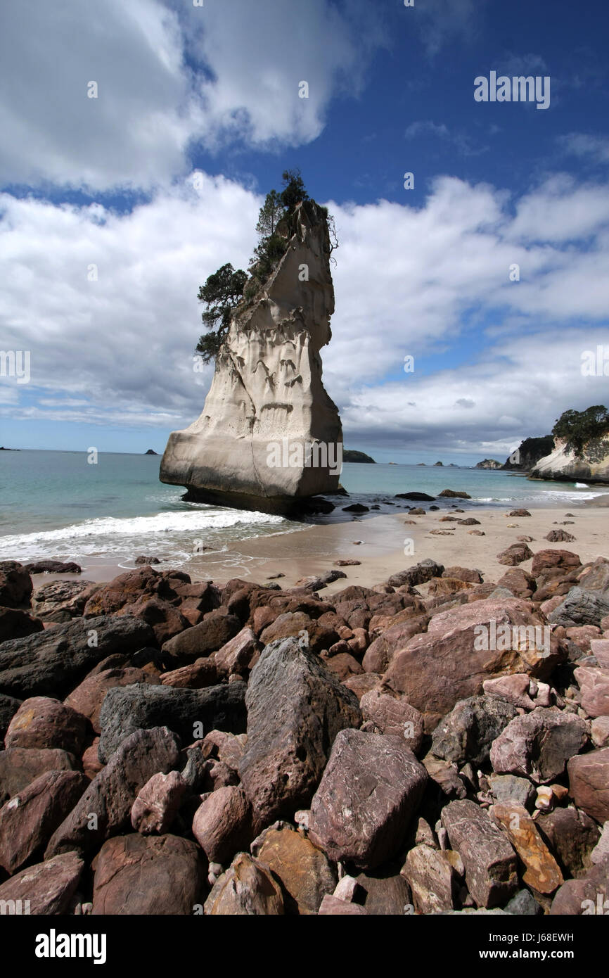 Bord de plage la plage mer nouvelle-zélande bay farinage rock blue horizon Banque D'Images