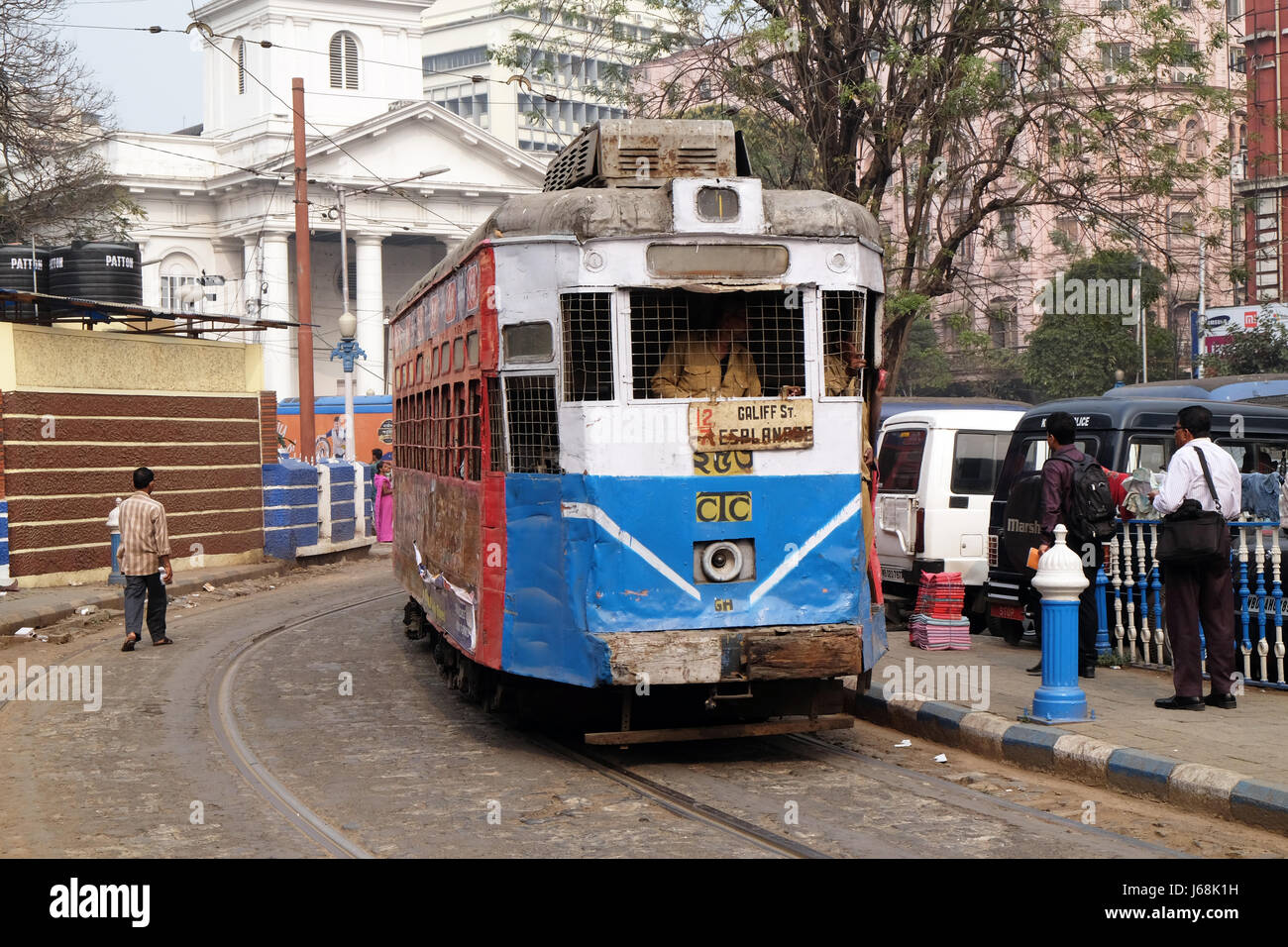 Tramway le centre-ville de New Delhi le 10 février 2016. Kolkata est la seule ville indienne avec un réseau de tramway, qui est op Banque D'Images