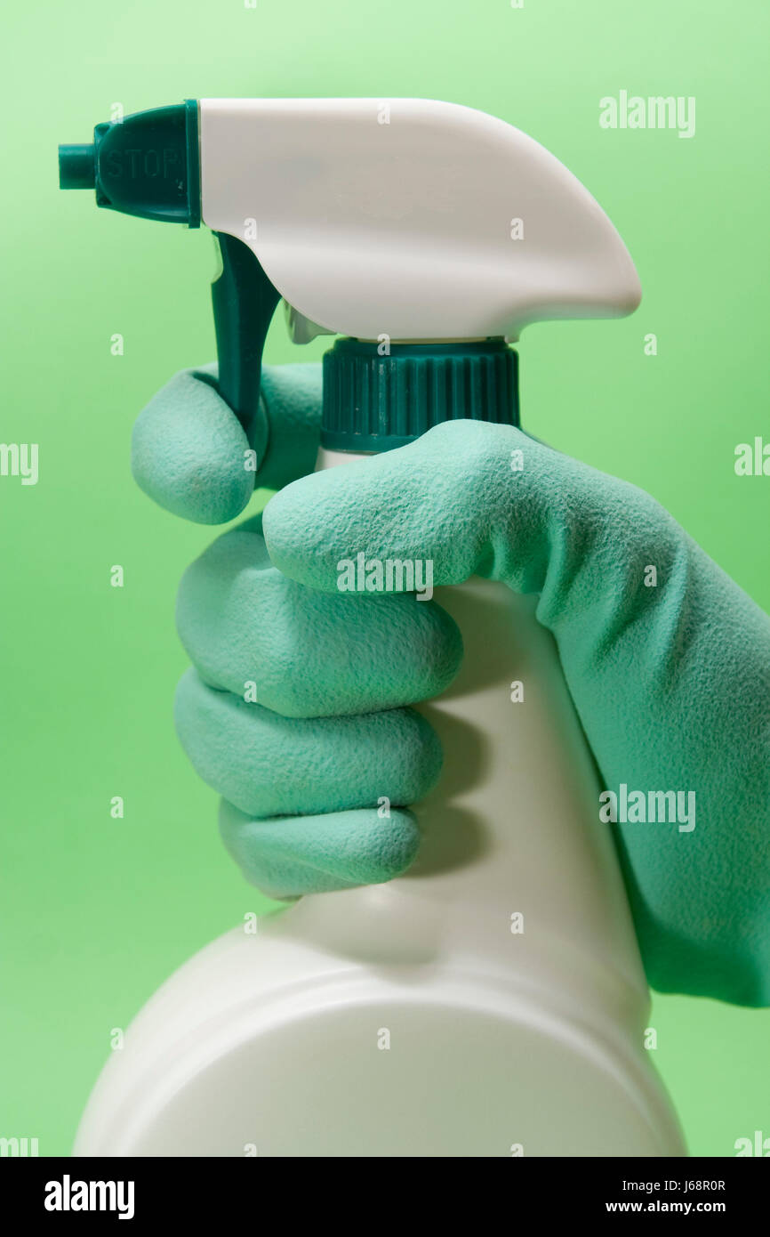 Gants hygiène nettoyage nettoyage prévention santé de bâtiment de maison propre spray Banque D'Images