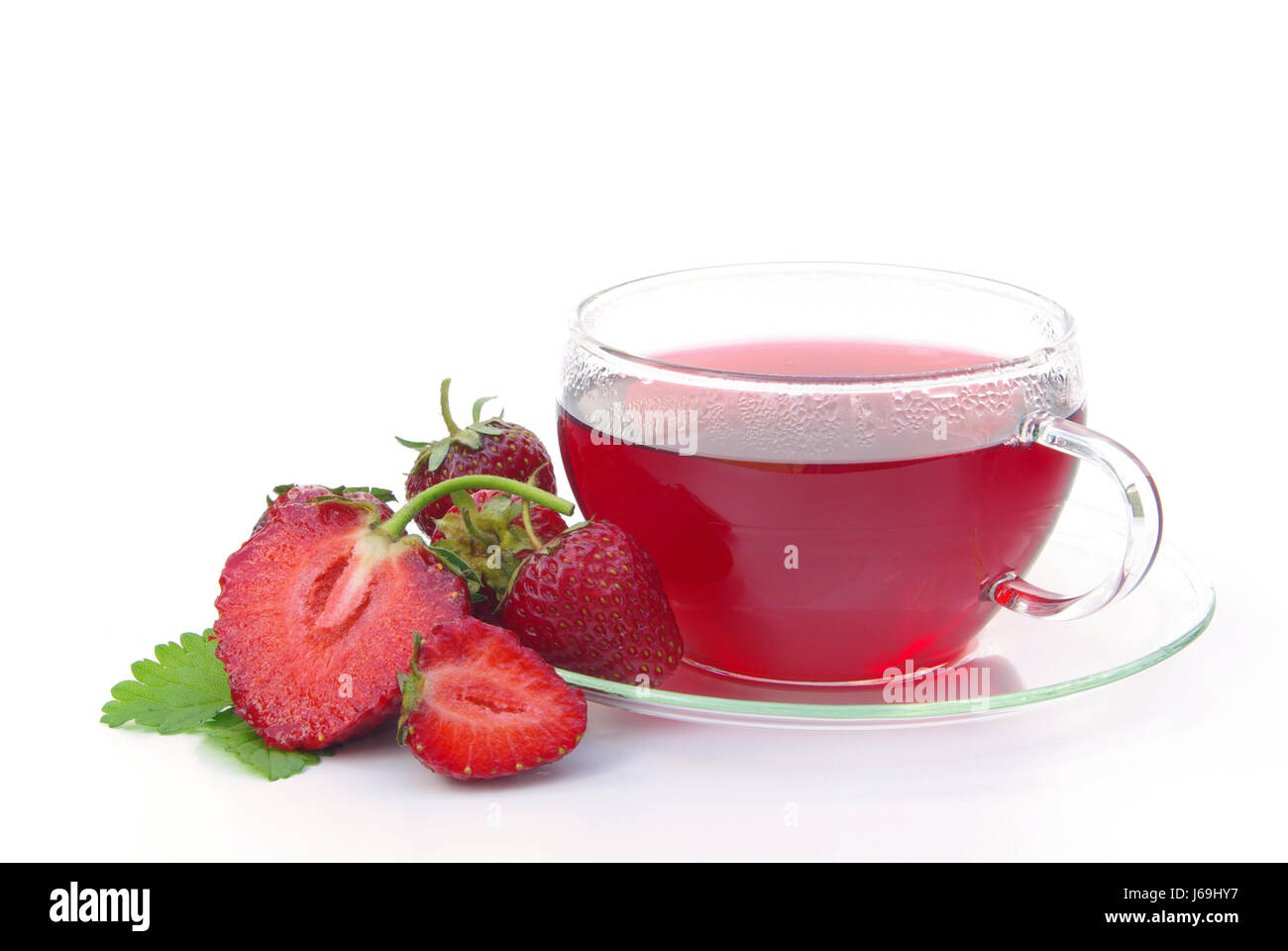 Plateau de fruits fraise fruit rouge berry tasse thé verre verre Tumbler calice Banque D'Images