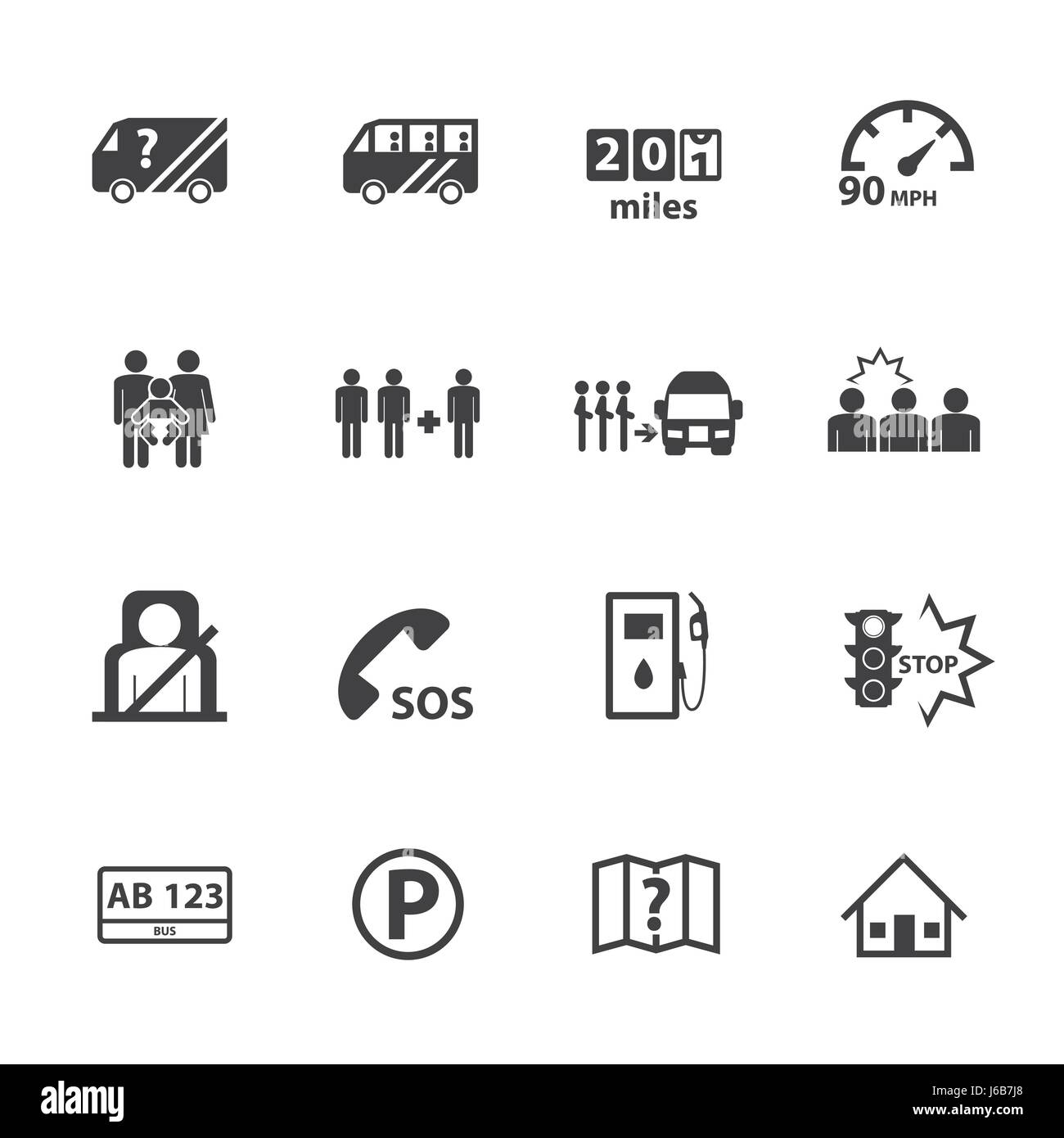 Dangers de l'autobus public icons set. Vector design plat. Illustration de Vecteur