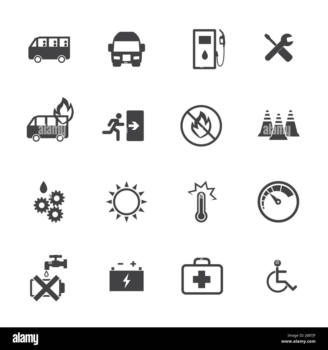 Dangers de l'autobus public icons set. Vector design plat. Illustration de Vecteur