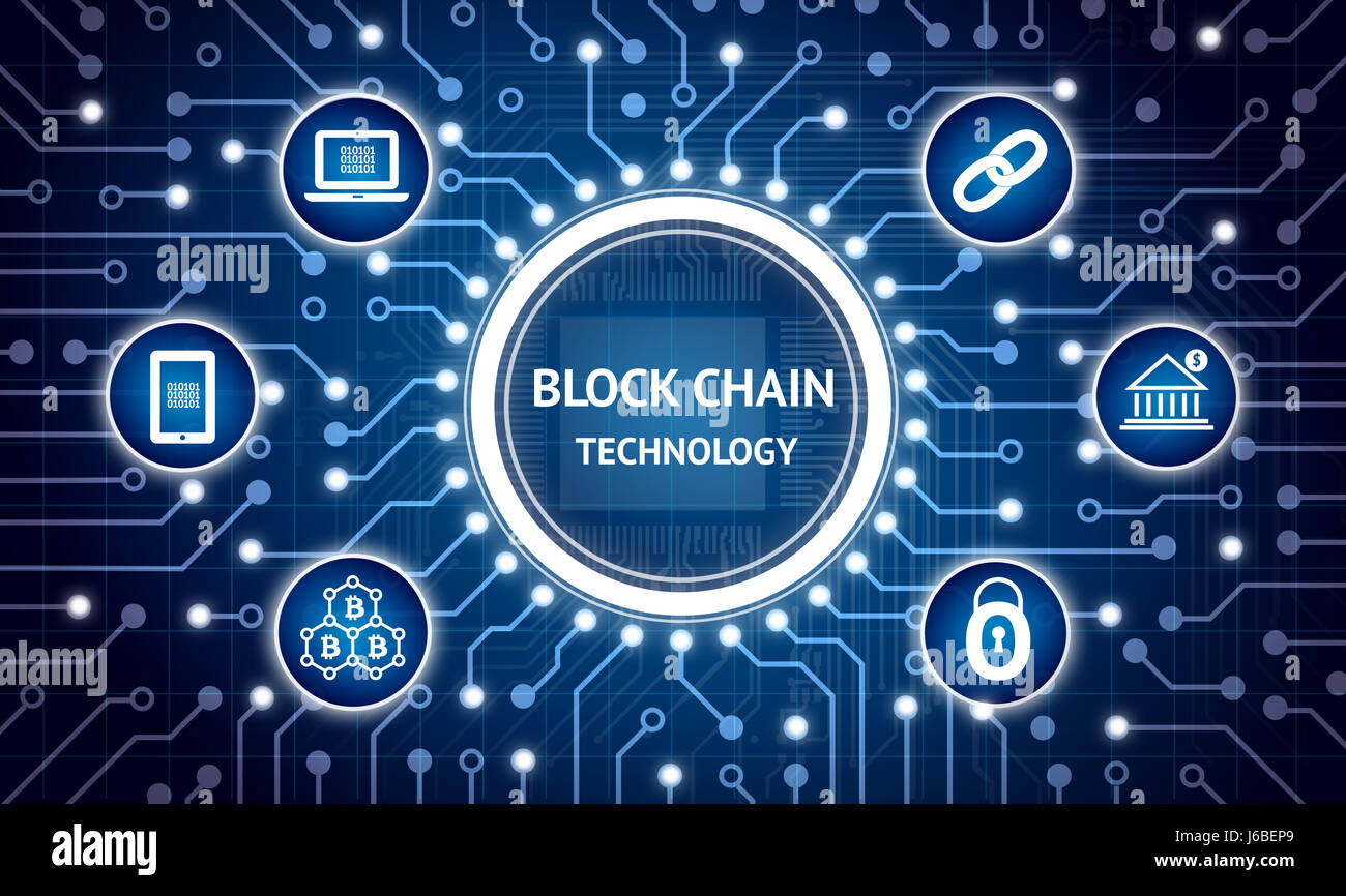 Blockchain , livre , technologie distribuée concept bitcoin. Circuit électrique et graphique infographie de chaîne Bloc , network connect , Sécurité , b Banque D'Images