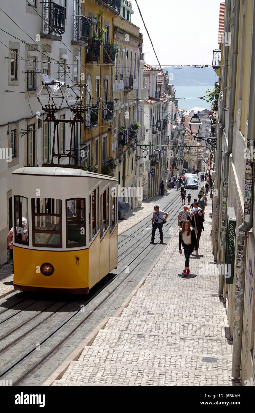 Ascensor da Bica, tramway funiculaire sur pente raide, à Lisbonne, Portugal Banque D'Images