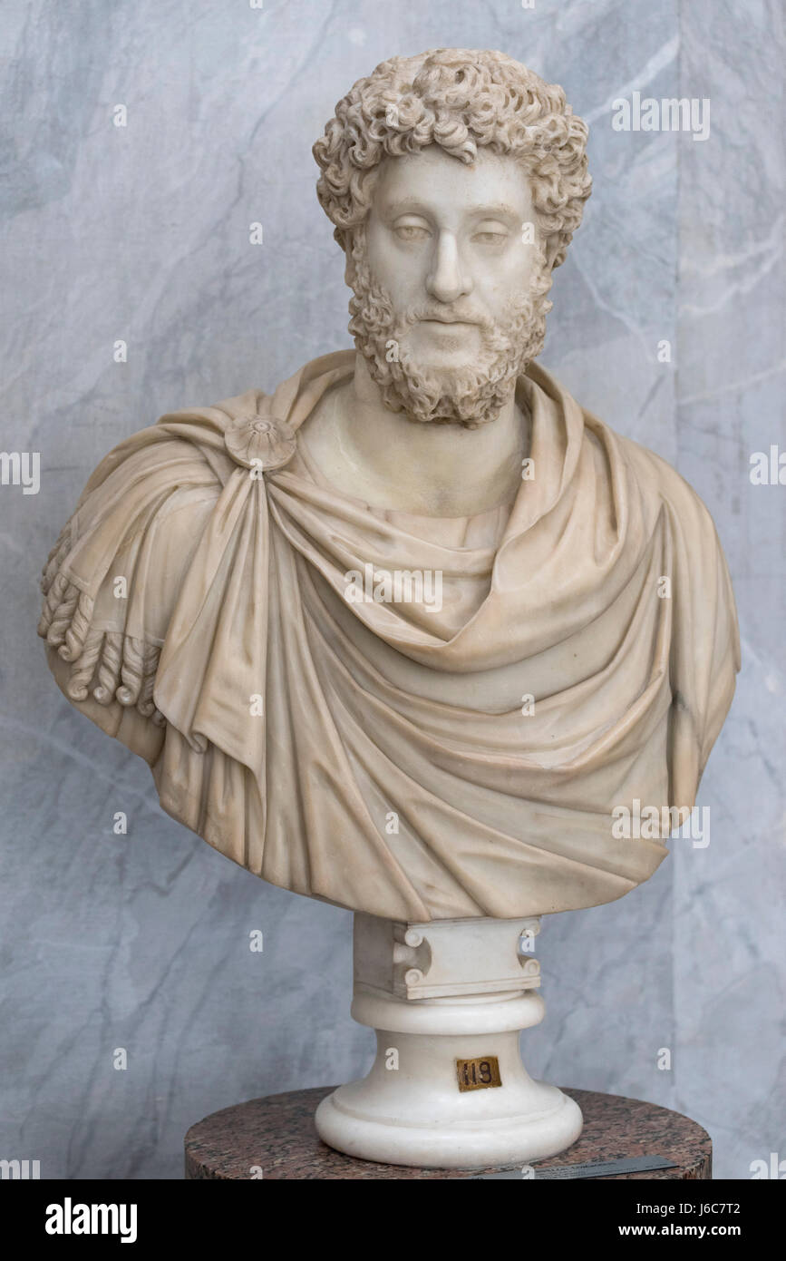 Rome. L'Italie. Buste de l'empereur romain commode (161-192 A.D.), Braccio Nuovo, Museo Chiaramonti, Musées du Vatican. Musei Vaticani. Re-buste wor Banque D'Images