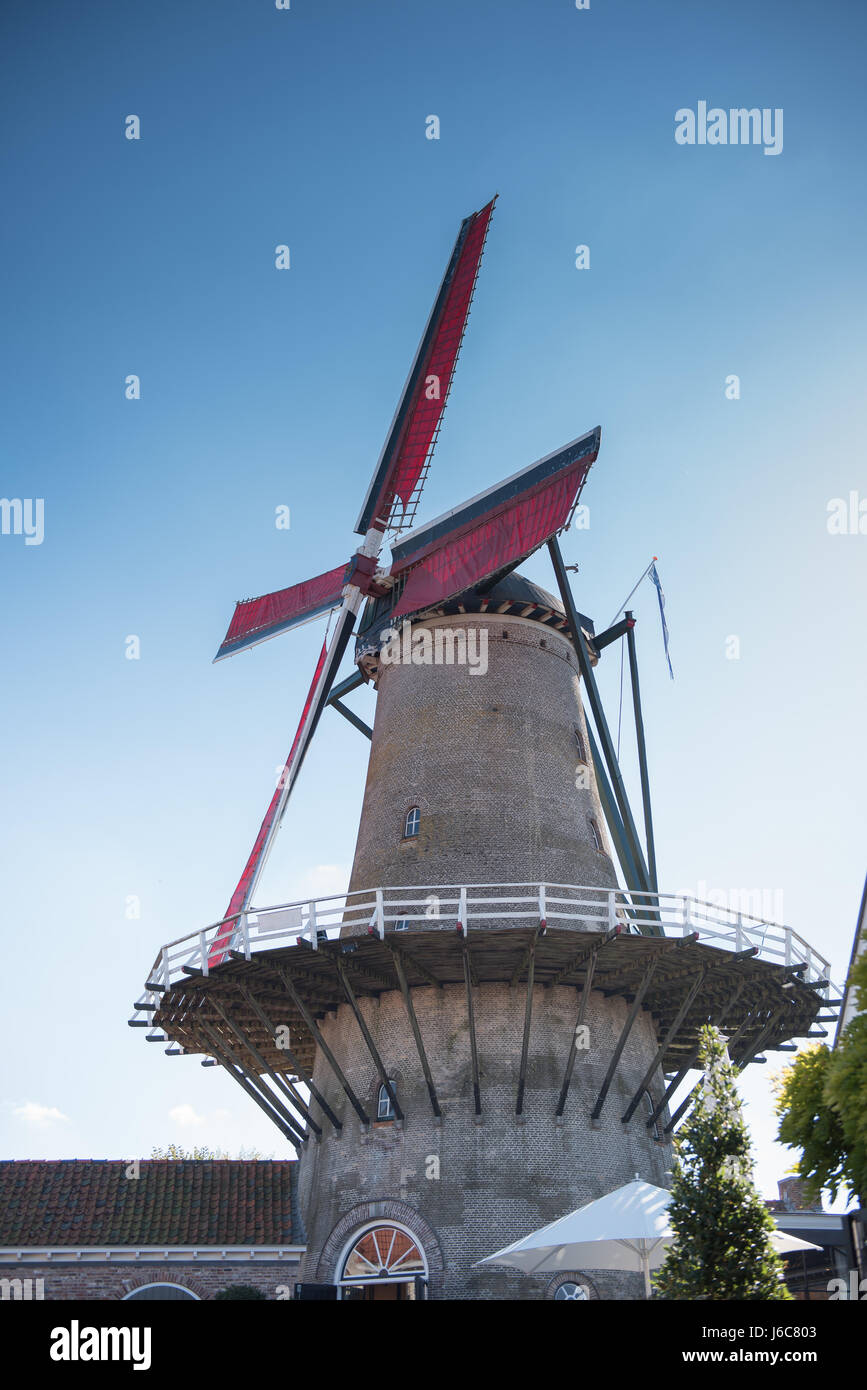 Moulin Rouge avec des ailes à Sluis, Pays-Bas Banque D'Images
