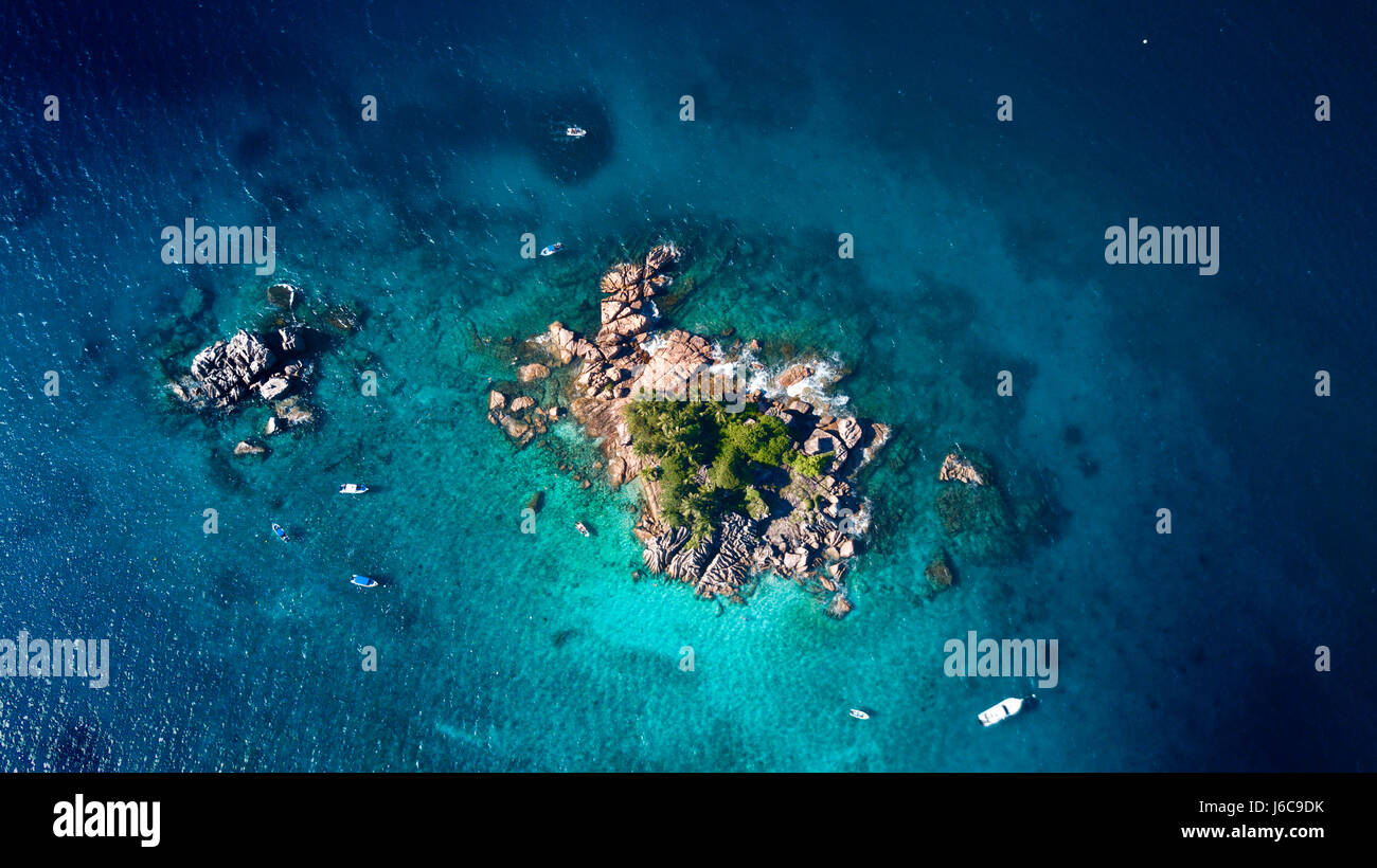 Vue aérienne de l'île, les Seychelles Ille Pierre Banque D'Images