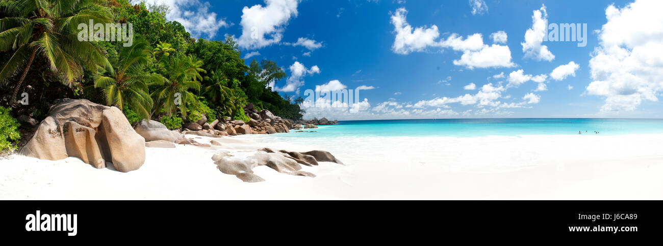 Plage de sable blanc, aux Seychelles Banque D'Images