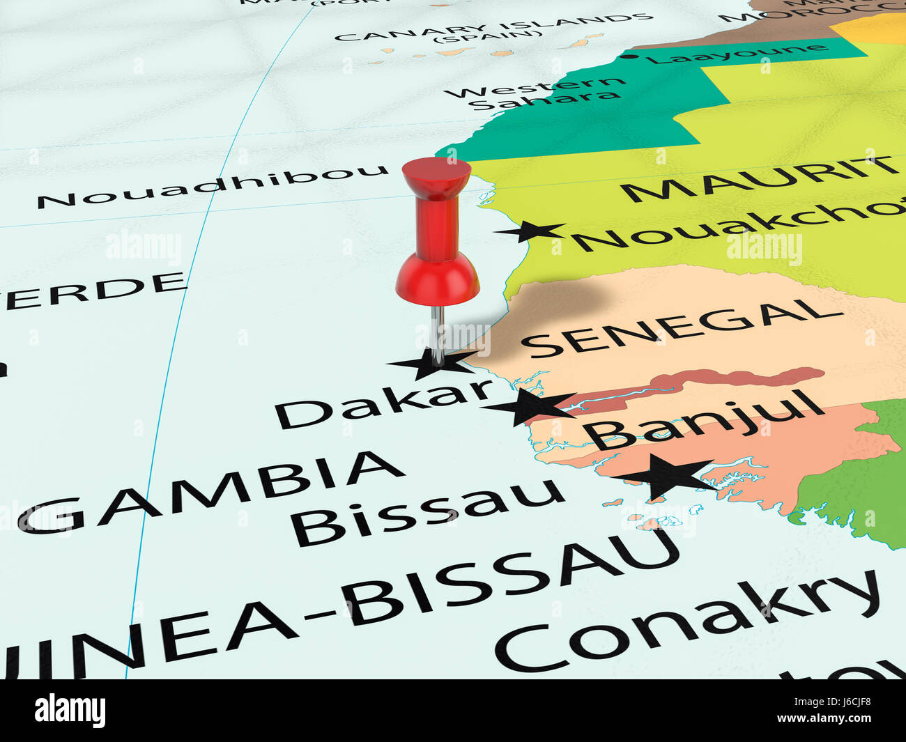 L'arrière-plan du plan de Dakar sur l'épingle. 3d illustration. Banque D'Images