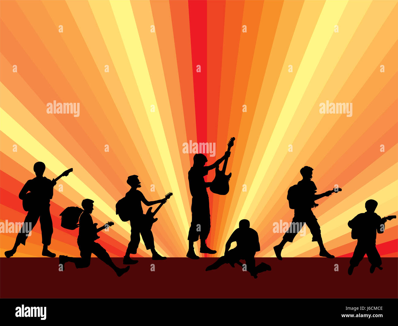 Boy band rock band contre abstrak silhouette Banque D'Images