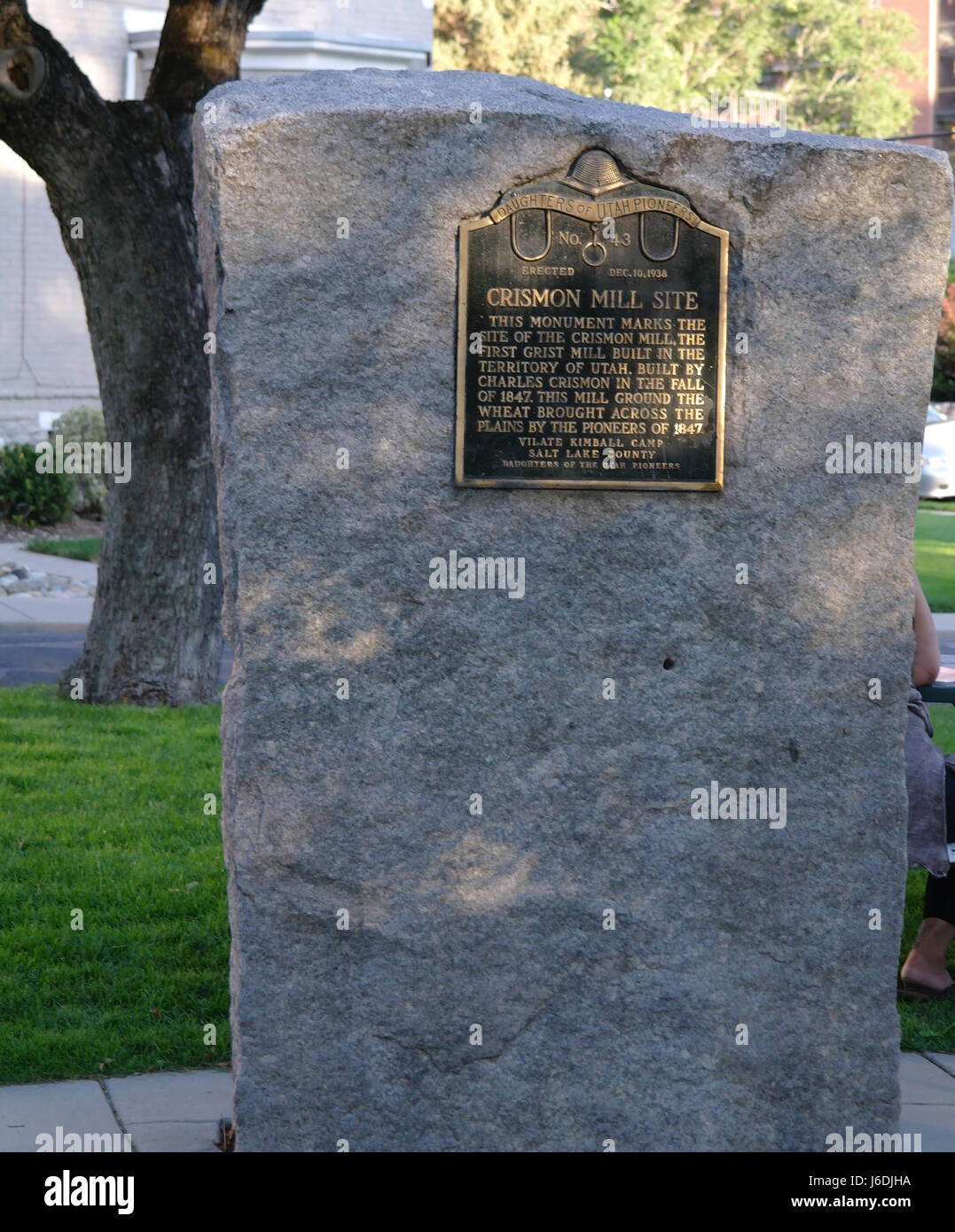 Portrait de la pierre du monument au site de Crismon Mill, City Creek, Canyon Road, Salt Lake City, Utah, ÉTATS-UNIS Banque D'Images