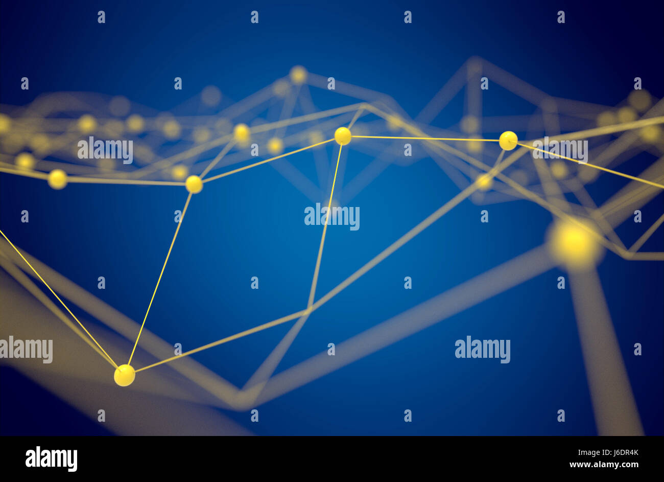 La technologie réseau Fintech et Blockchain , concept , la technologie grand livre distribué distribué atome connexion jaune et texte avec fond bleu , Banque D'Images