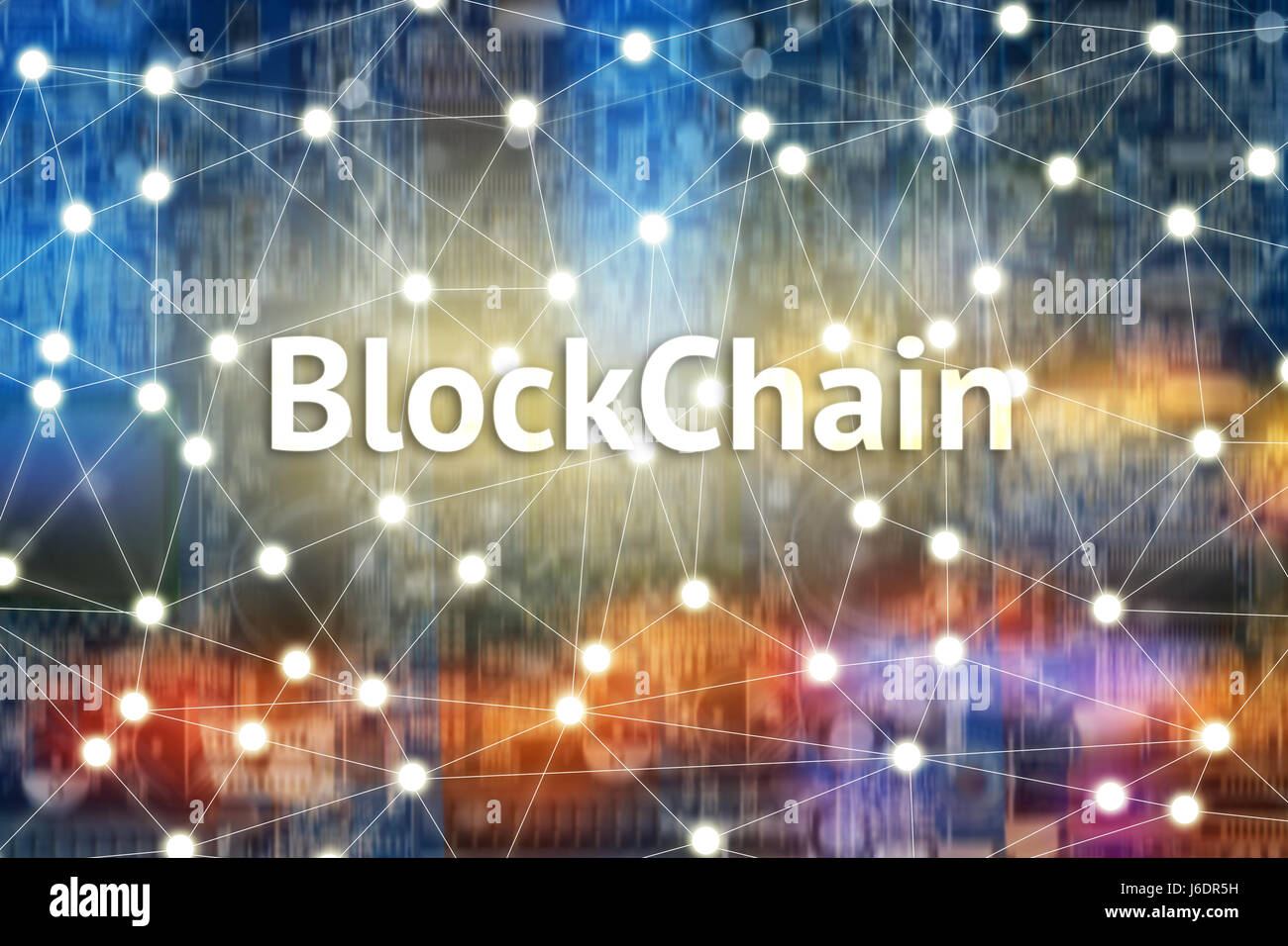 Chaîne bloc concept réseau , Technologie , Blockchain livre distribué le texte et connexion réseau avec abstract background Banque D'Images