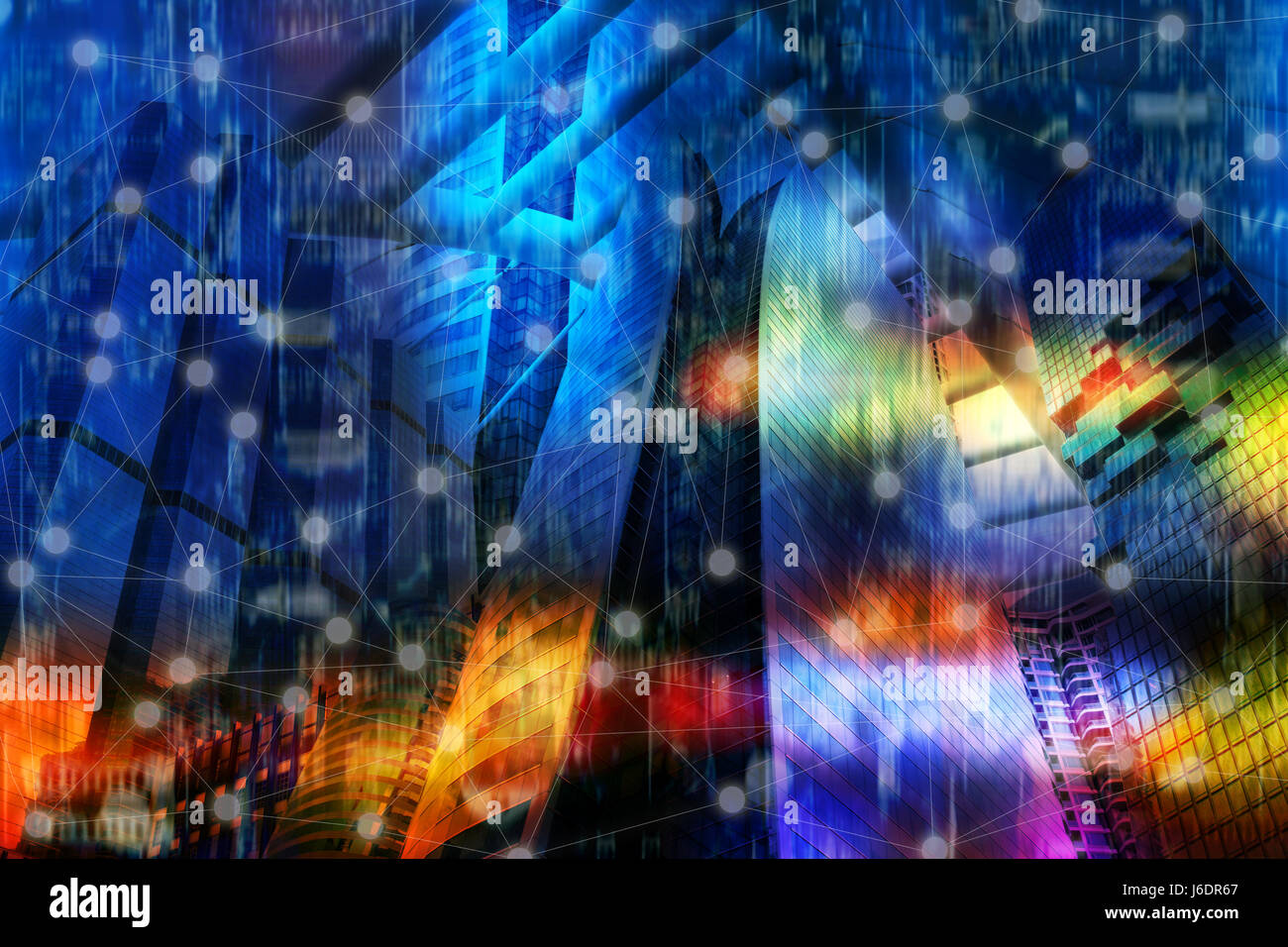 Chaîne bloc concept réseau , technologie grand livre distribué ,branchement et l'immeuble avec abstract colorful background Banque D'Images