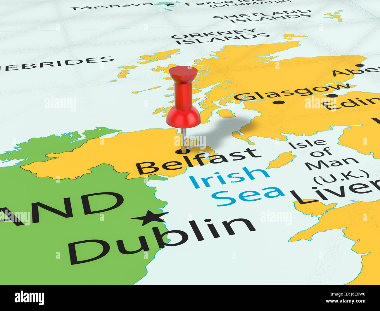 Sur fond de carte punaise de Belfast. 3d illustration. Banque D'Images