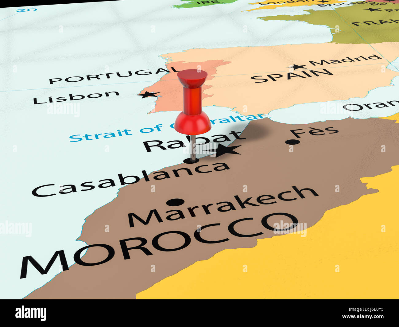 Sur fond de carte Casablanca punaise. 3d illustration. Banque D'Images