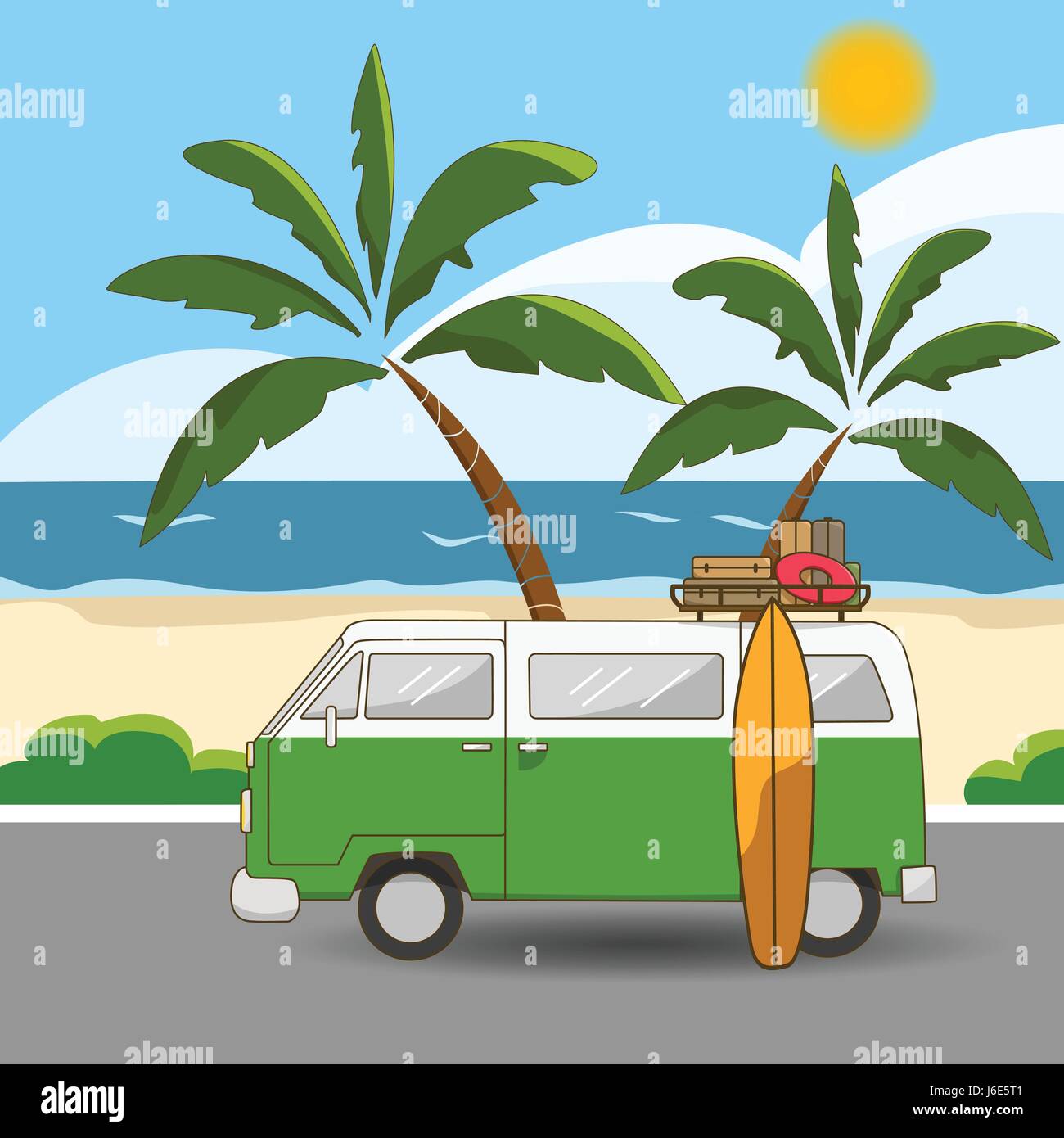 Retro Style Hippie Van Vector Illustration de Vecteur