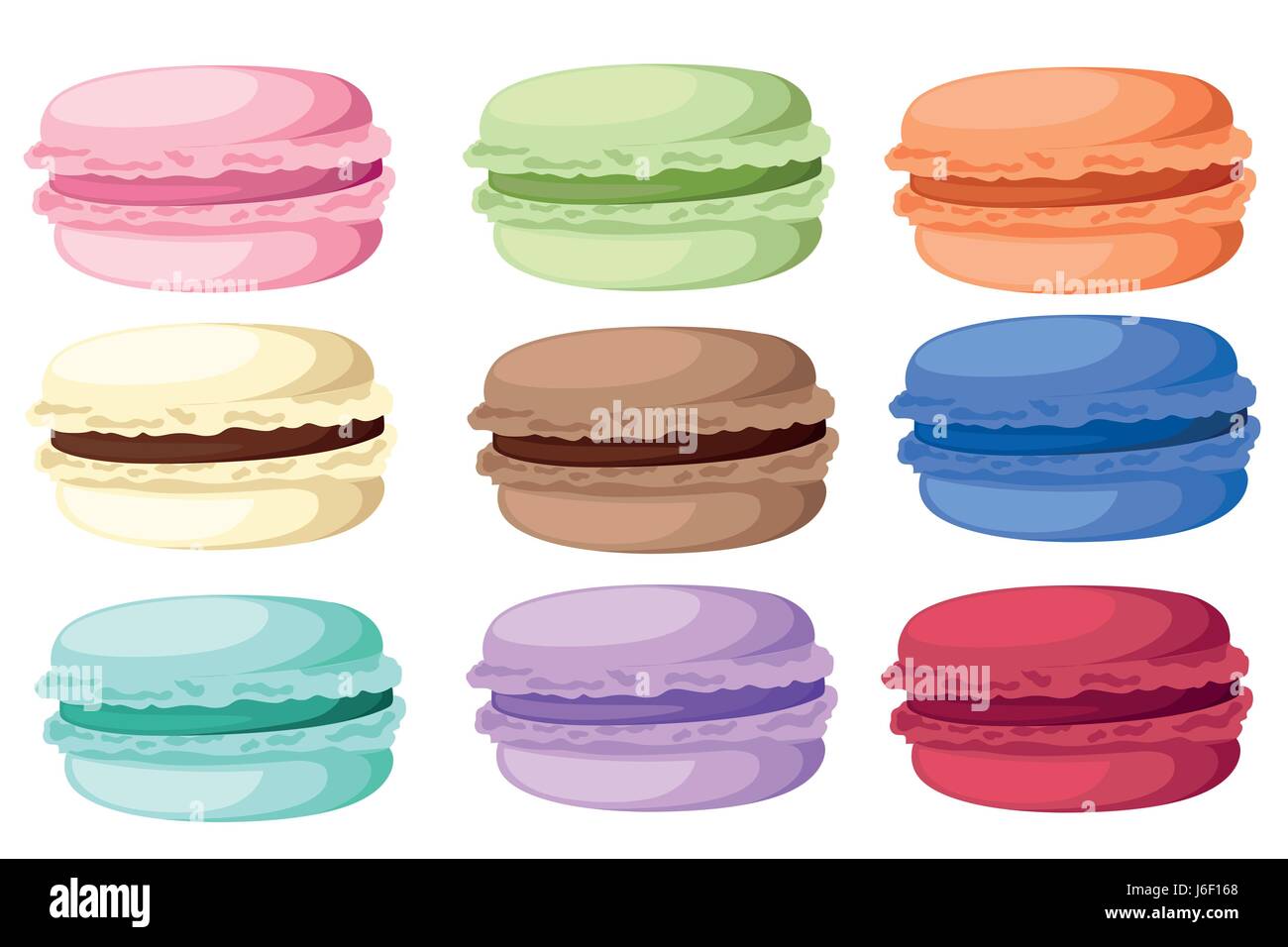 Vector illustration isolé sur fond coloré savoureux macaron français. Illustration de Vecteur