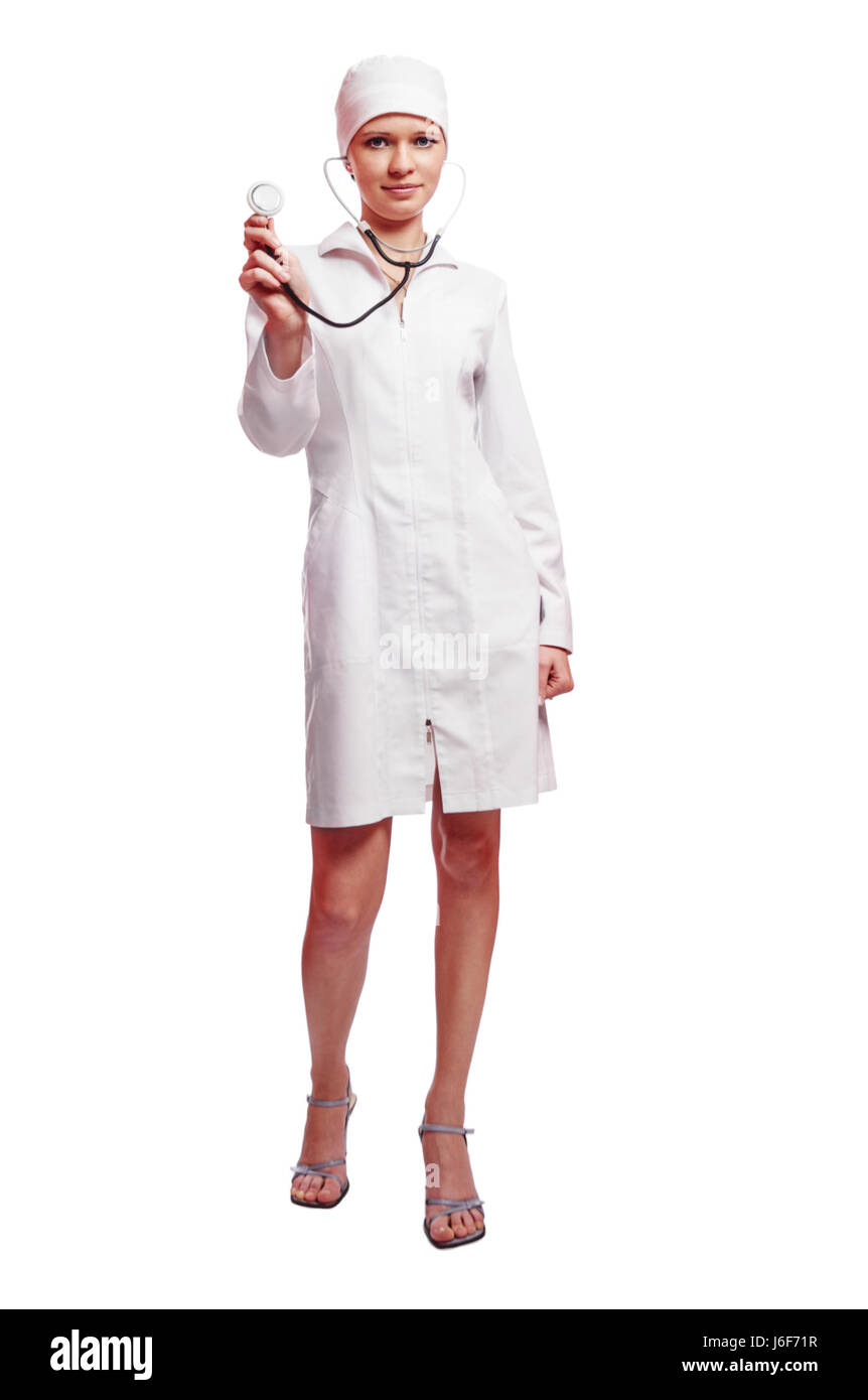Belle jeune nurse standing isolated on white Banque D'Images