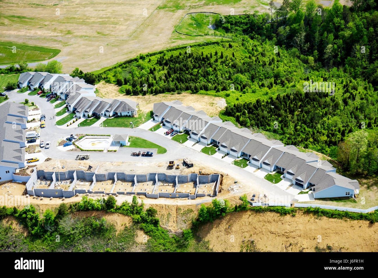 Sevierville Tennessee, Smoky Mountains, maison de ville, sous un nouveau chantier de construction de bâtiment, vue aérienne de dessus, TN080501049 Banque D'Images